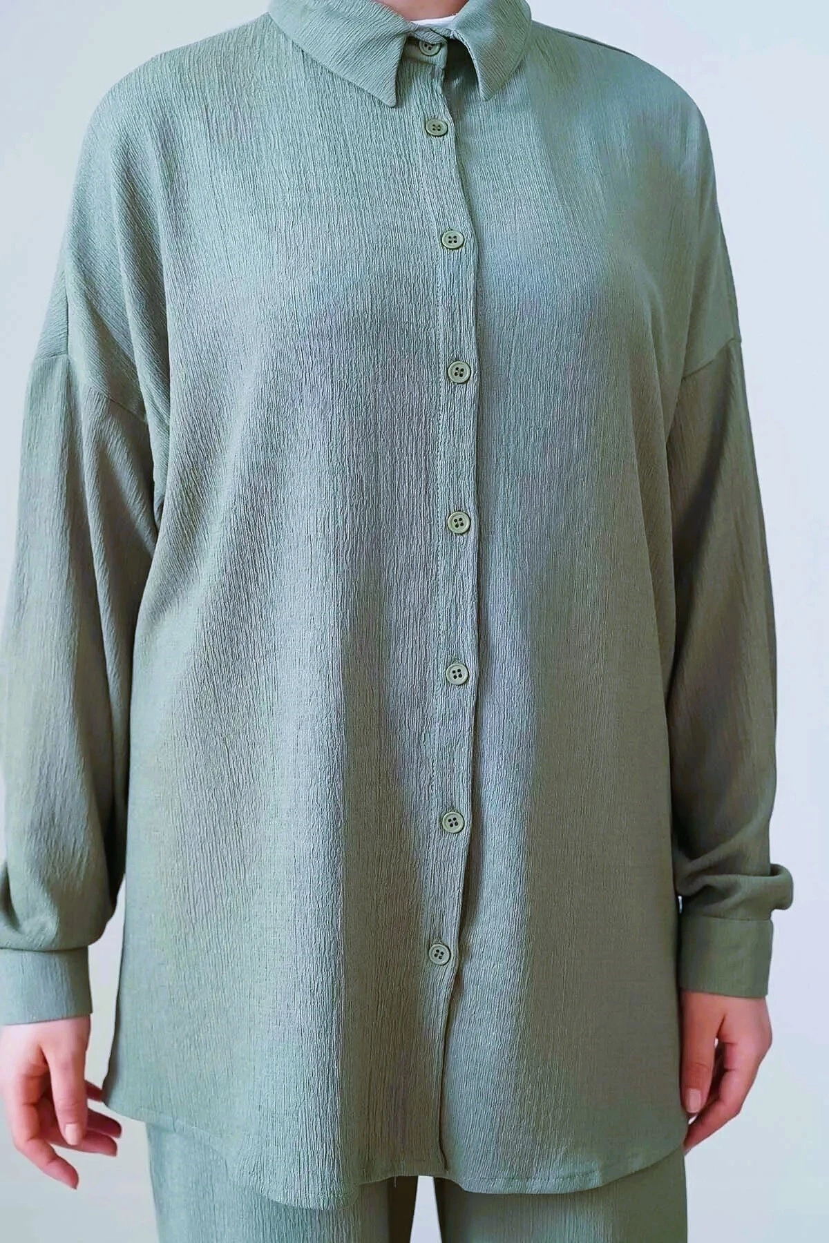 Kadın Tesettür Zümrüt Yeşili Geniş Kalıp Alt-Üst İkili Örme Takım HZL24W-BD158581