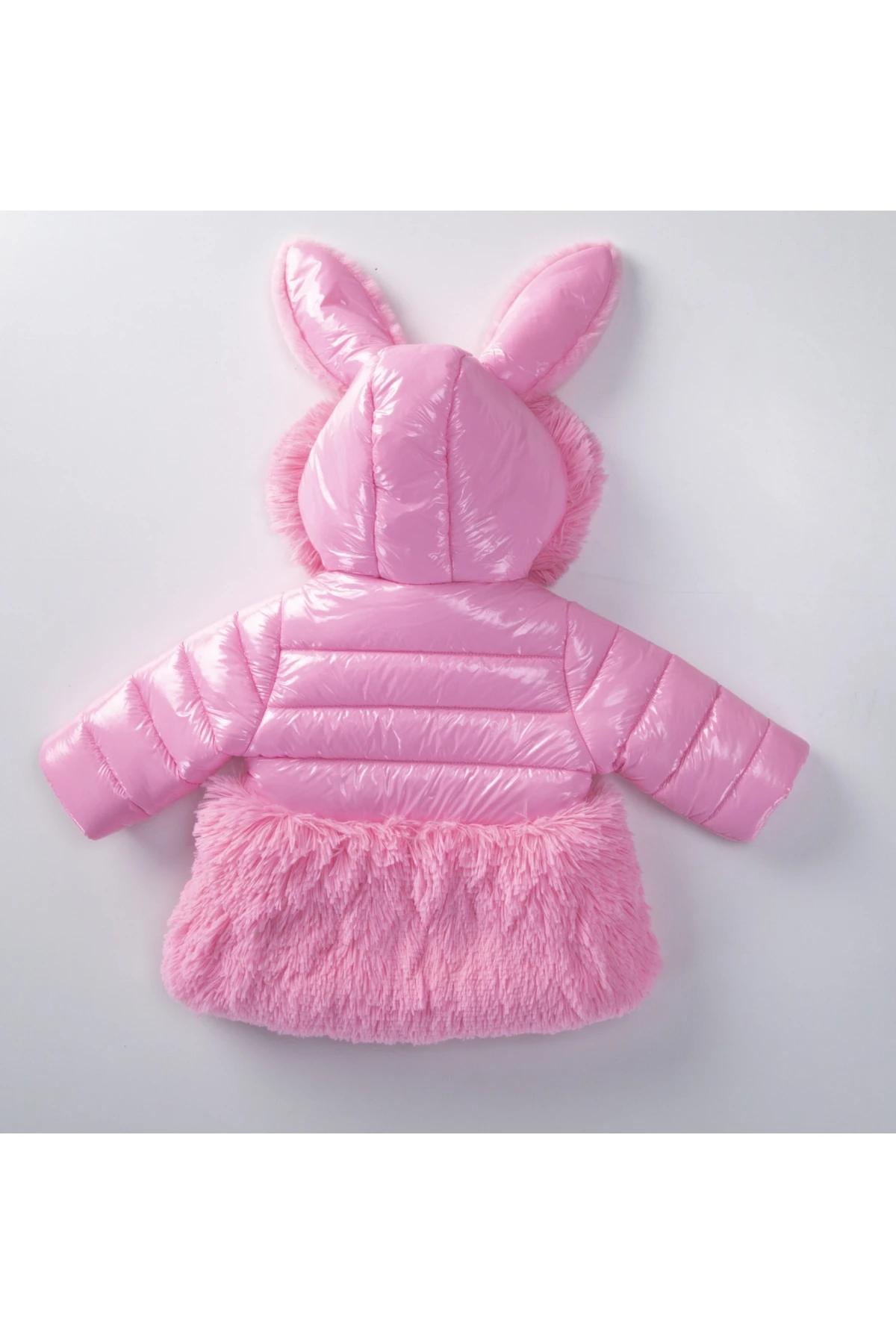 Kız Çocuk Açık Pembe Tavşan Kulak 9 Ay-5 Yaş Kışlık İçi Polar Astarlı Kapüşonlu Şişme Mont HZL24W-MDM1224581