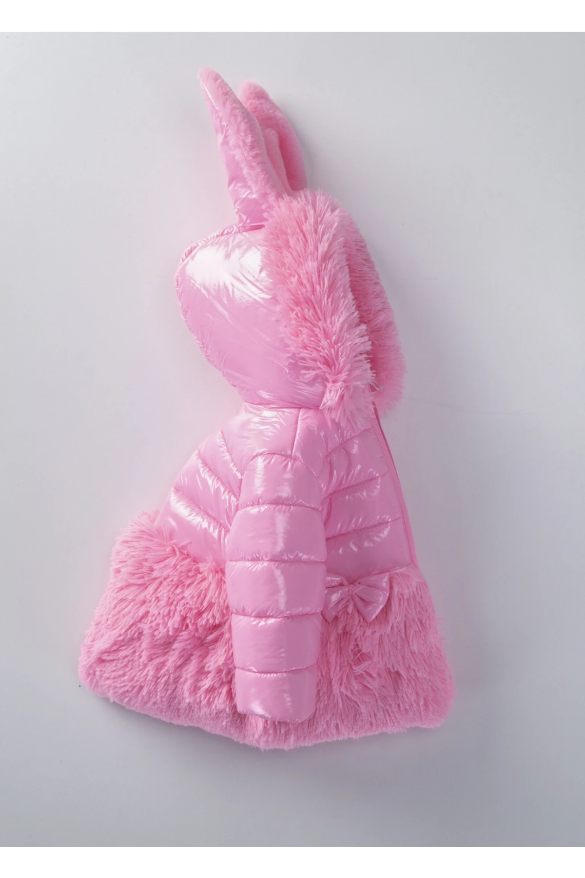 Kız Çocuk Açık Pembe Tavşan Kulak 9 Ay-5 Yaş Kışlık İçi Polar Astarlı Kapüşonlu Şişme Mont HZL24W-MDM1224581