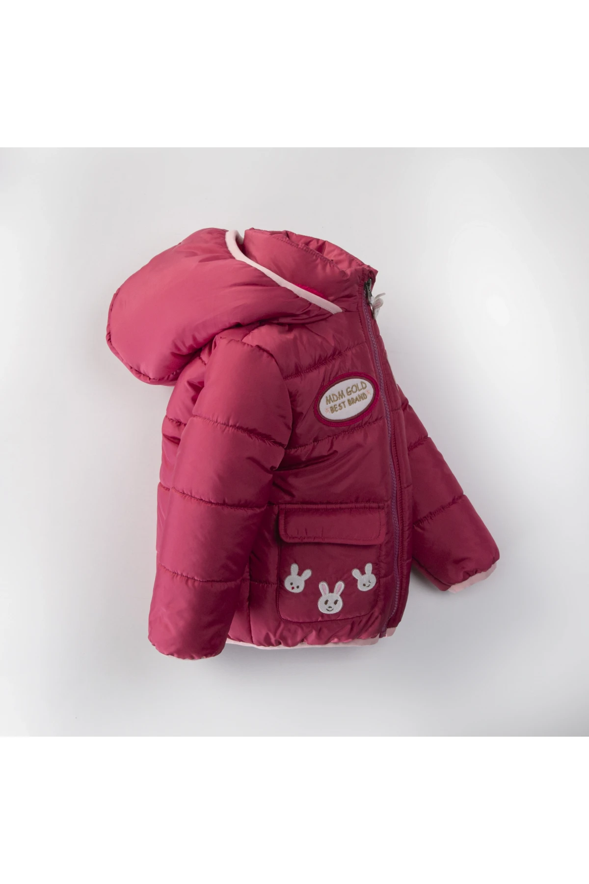 Kız Çocuk Bordo Hayvan Temalı 1-5 Yaş Kışlık İçi Polar Astarlı Kapüşonlu Şişme Mont HZL24W-MDM1501261