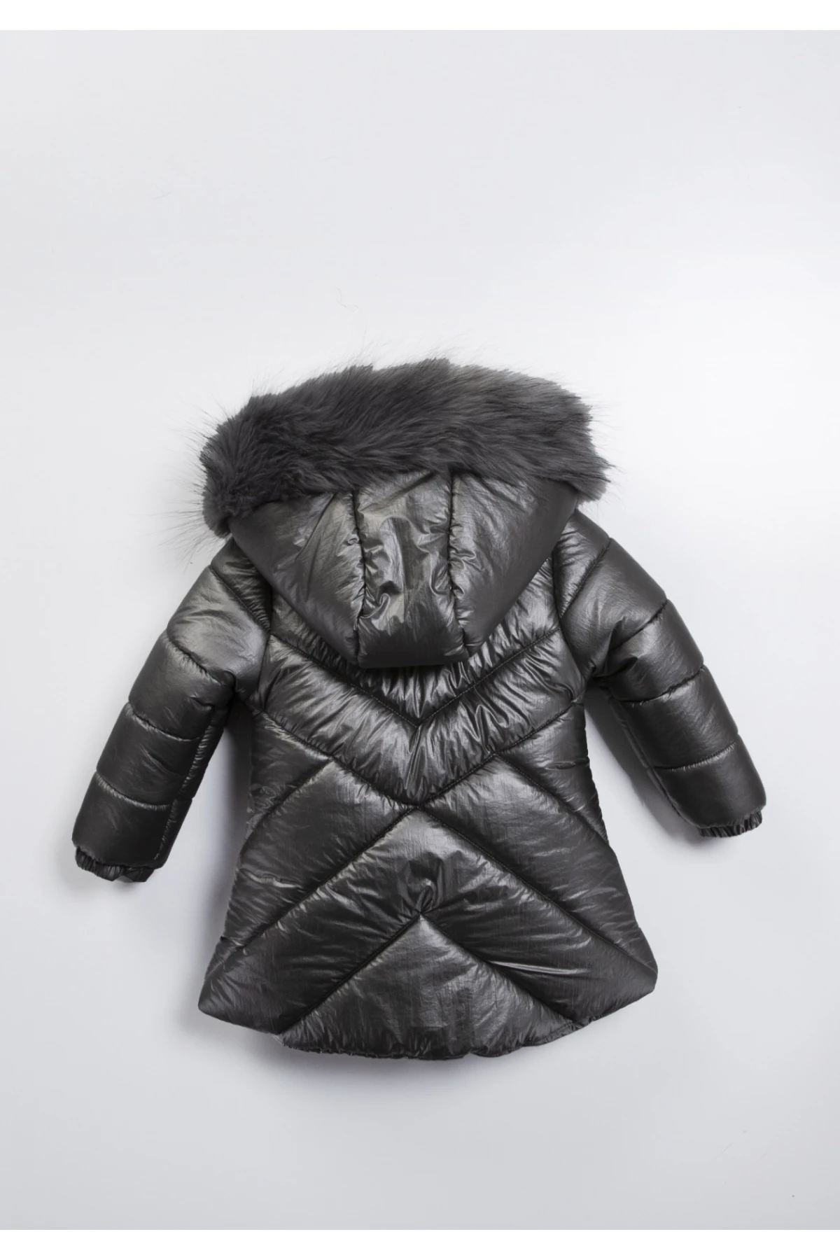 Kız Çocuk Füme Çift Cepli 2-9 Yaş Kışlık İçi Polar Astarlı Kapüşonu Kürklü Şişme Mont HZL24W-MDM1224001