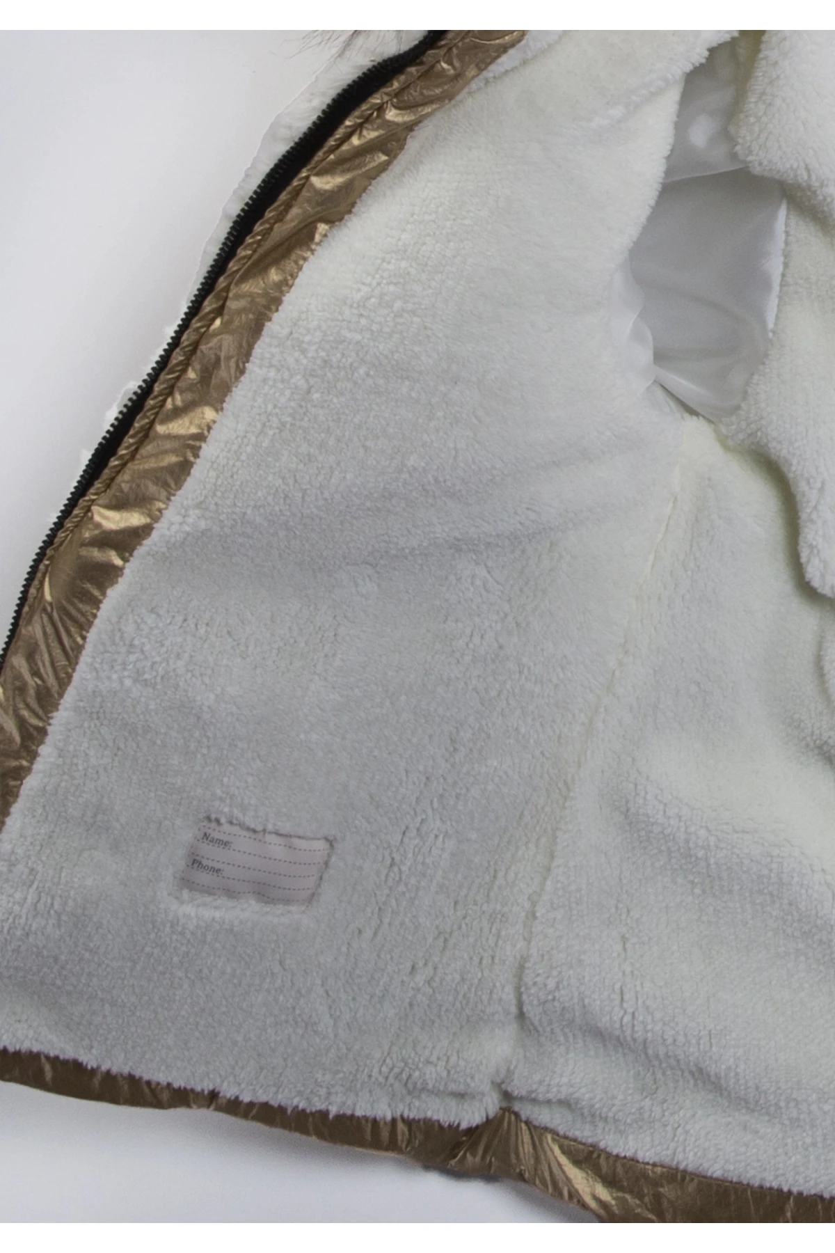 Kız Çocuk Gold Çift Cepli 2-9 Yaş Kışlık İçi Polar Astarlı Kapüşonu Kürklü Şişme Mont HZL24W-MDM1224001