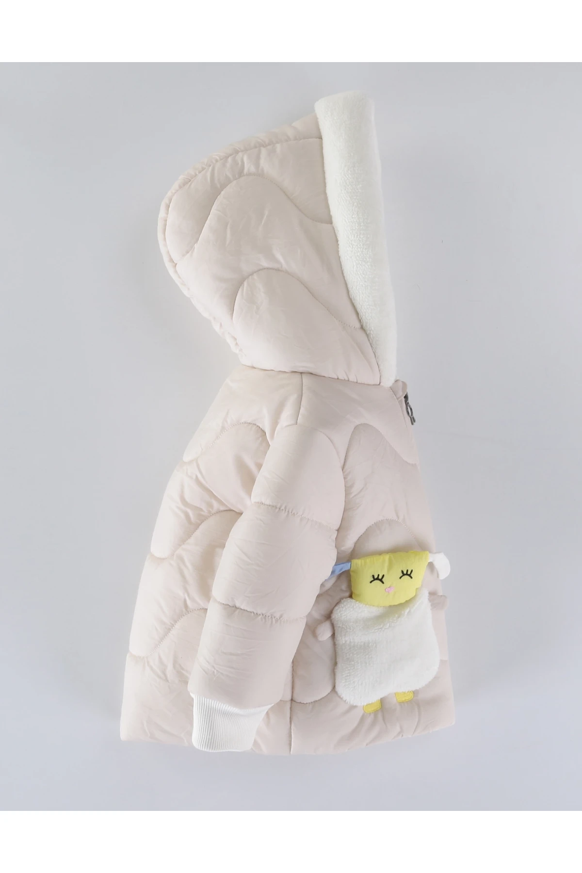 Kız Çocuk Krem Hayvan Temalı 9-24 Ay Kışlık İçi Polar Astarlı Kapüşonlu Şişme Mont HZL24W-MDM1501131