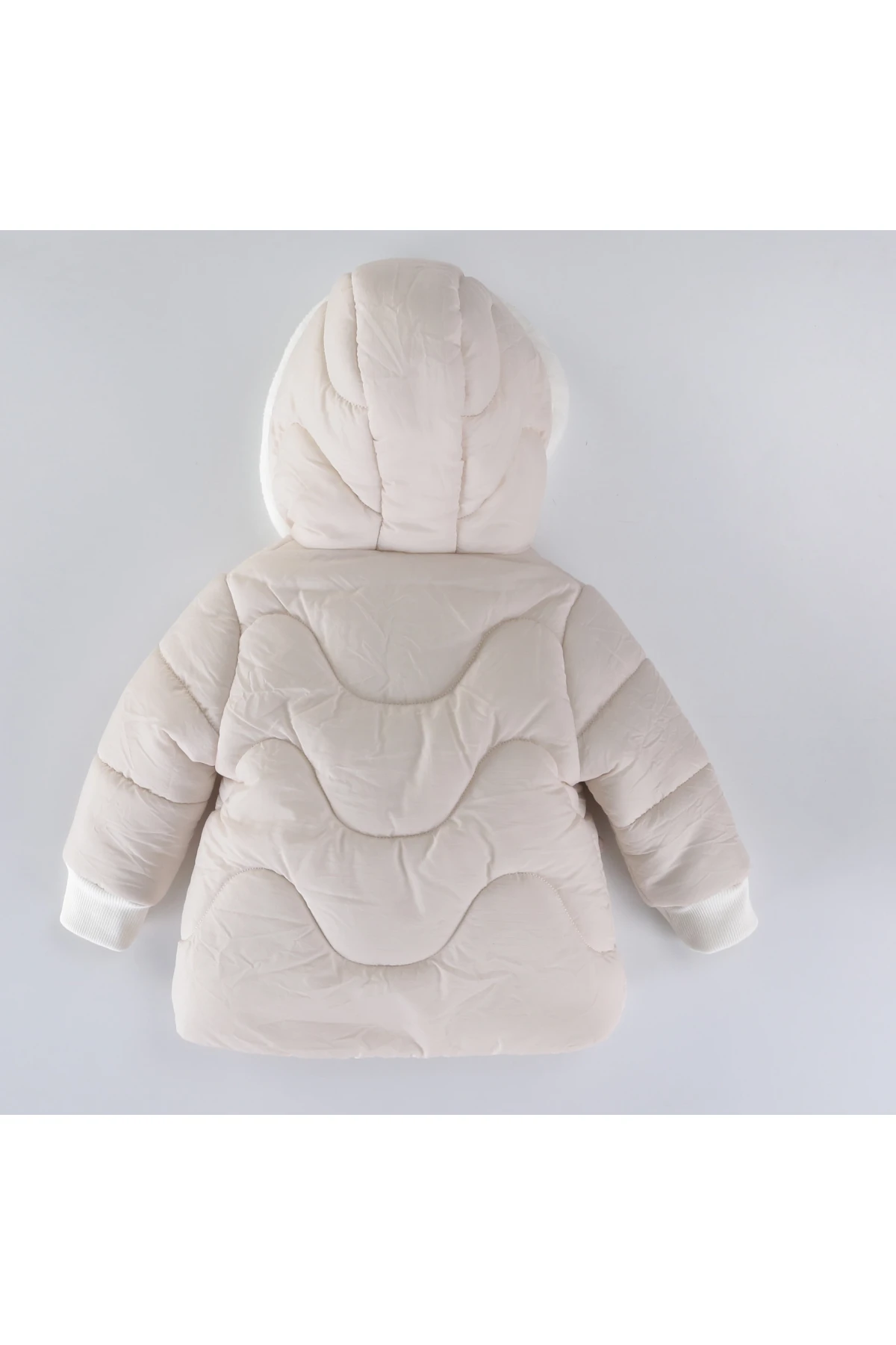 Kız Çocuk Krem Hayvan Temalı 9-24 Ay Kışlık İçi Polar Astarlı Kapüşonlu Şişme Mont HZL24W-MDM1501131