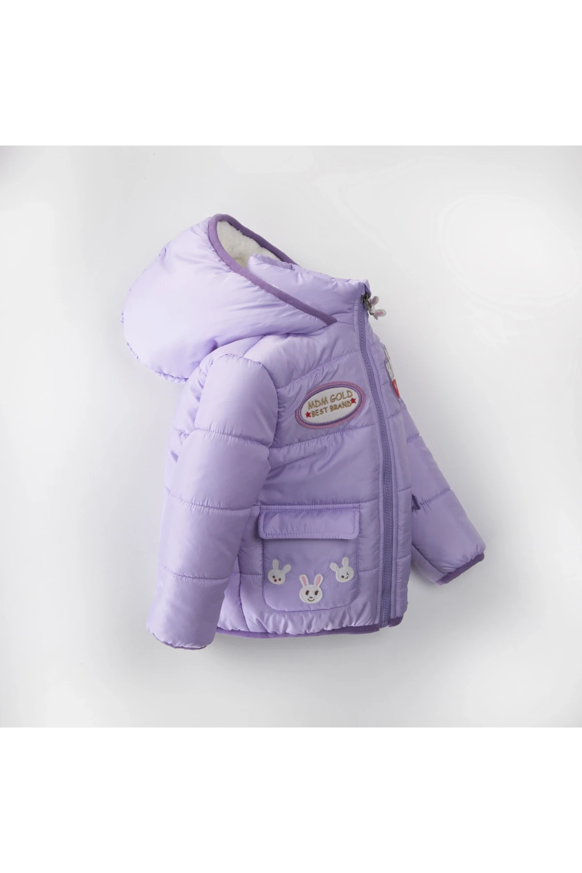 Kız Çocuk Lila Hayvan Temalı 1-5 Yaş Kışlık İçi Polar Astarlı Kapüşonlu Şişme Mont HZL24W-MDM1501261