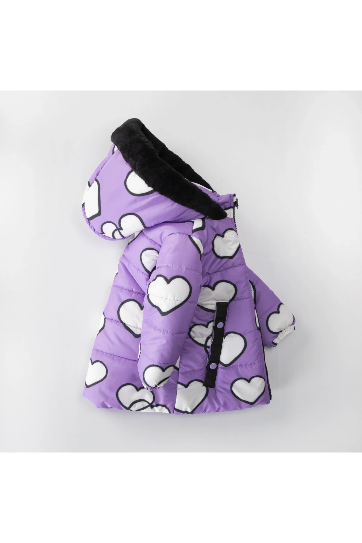 Kız Çocuk Lila Kalpli 1-5 Yaş Kışlık İçi Polar Astarlı Kapüşonlu Şişme Mont HZL24W-MDM1501171