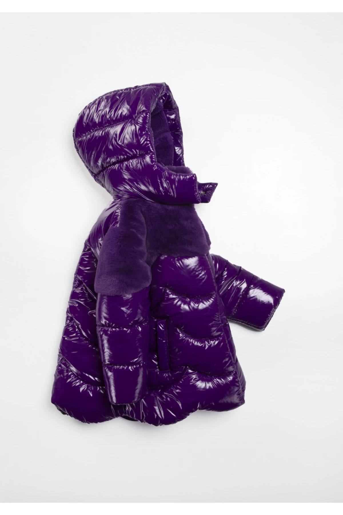 Kız Çocuk Mor Çift Cepli 2-9 Yaş Kışlık İçi Astarlı Kapüşonlu Şişme Mont HZL24W-MDM1224531