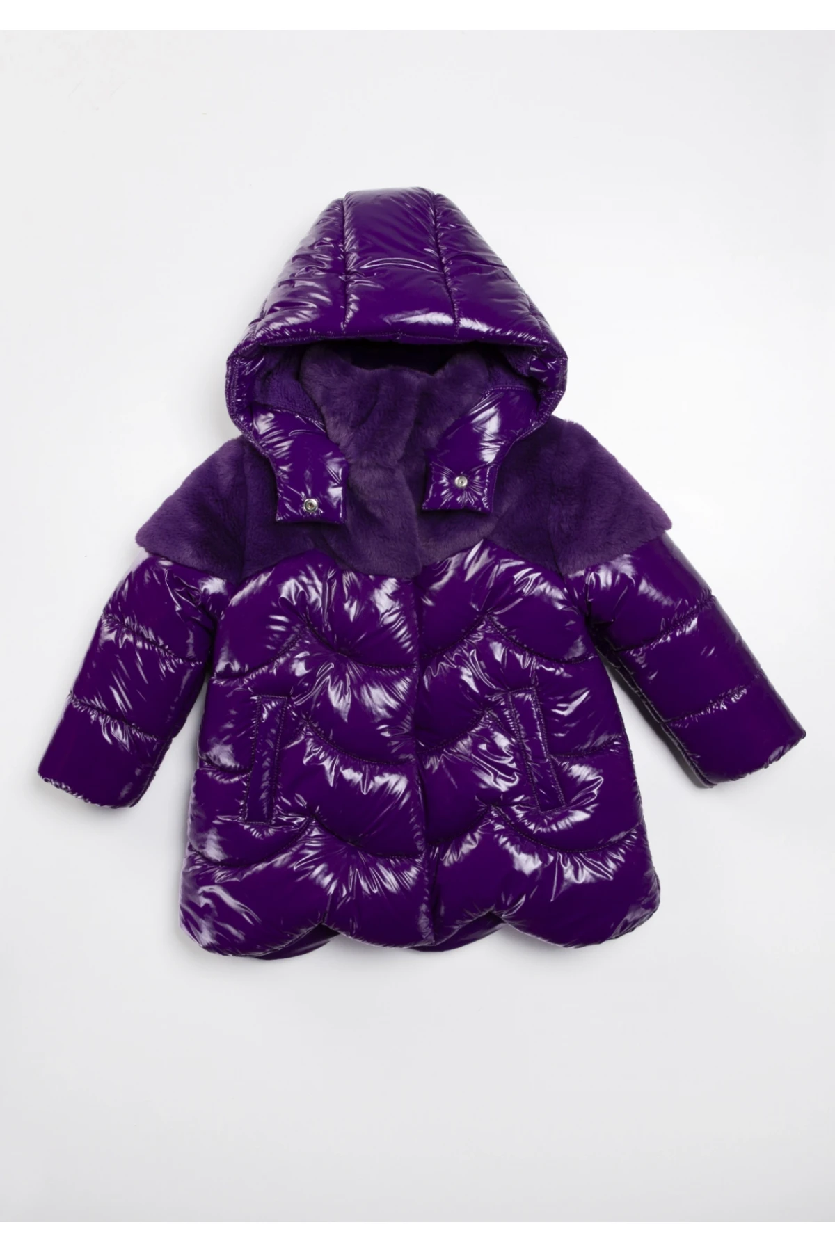 Kız Çocuk Mor Çift Cepli 2-9 Yaş Kışlık İçi Astarlı Kapüşonlu Şişme Mont HZL24W-MDM1224531