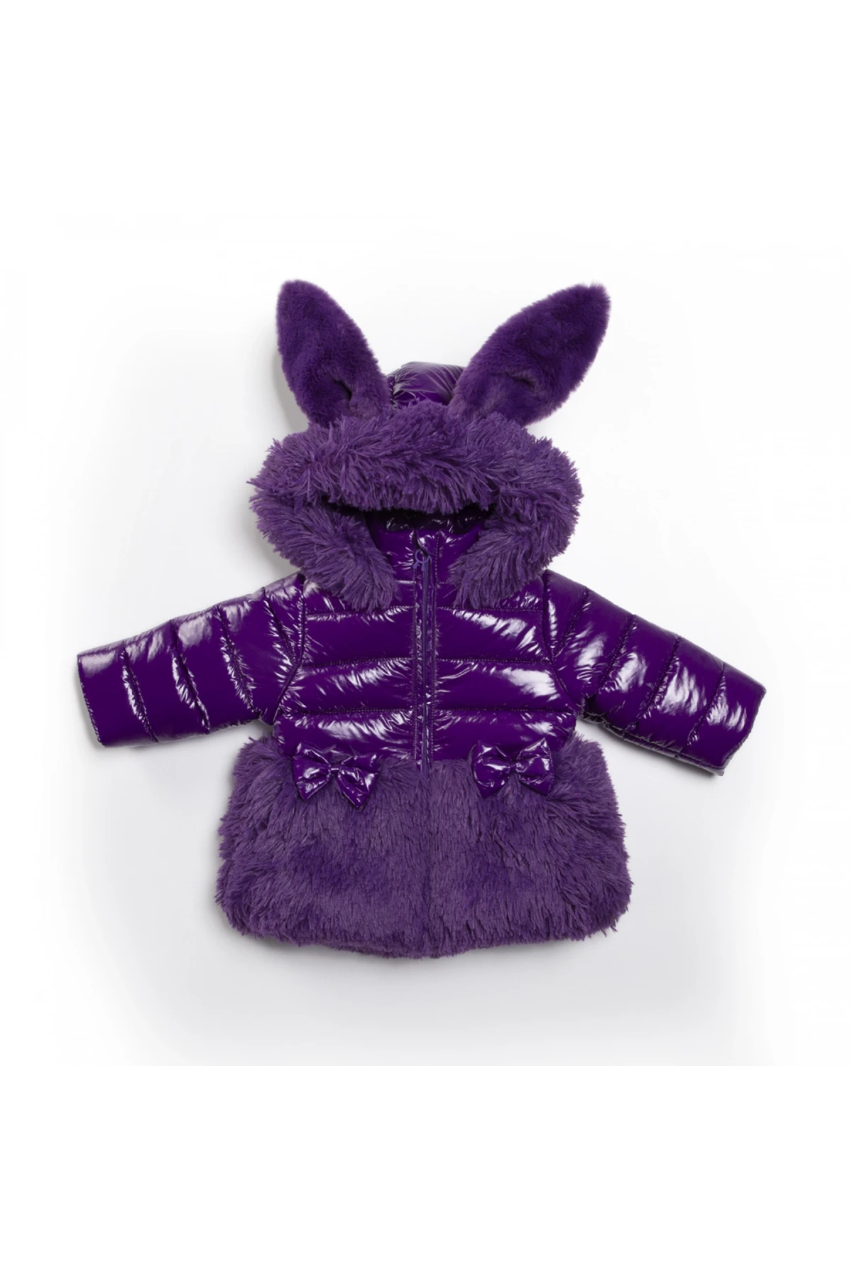 Kız Çocuk Mor Tavşan Kulak 9 Ay-5 Yaş Kışlık İçi Polar Astarlı Kapüşonlu Şişme Mont HZL24W-MDM1224581