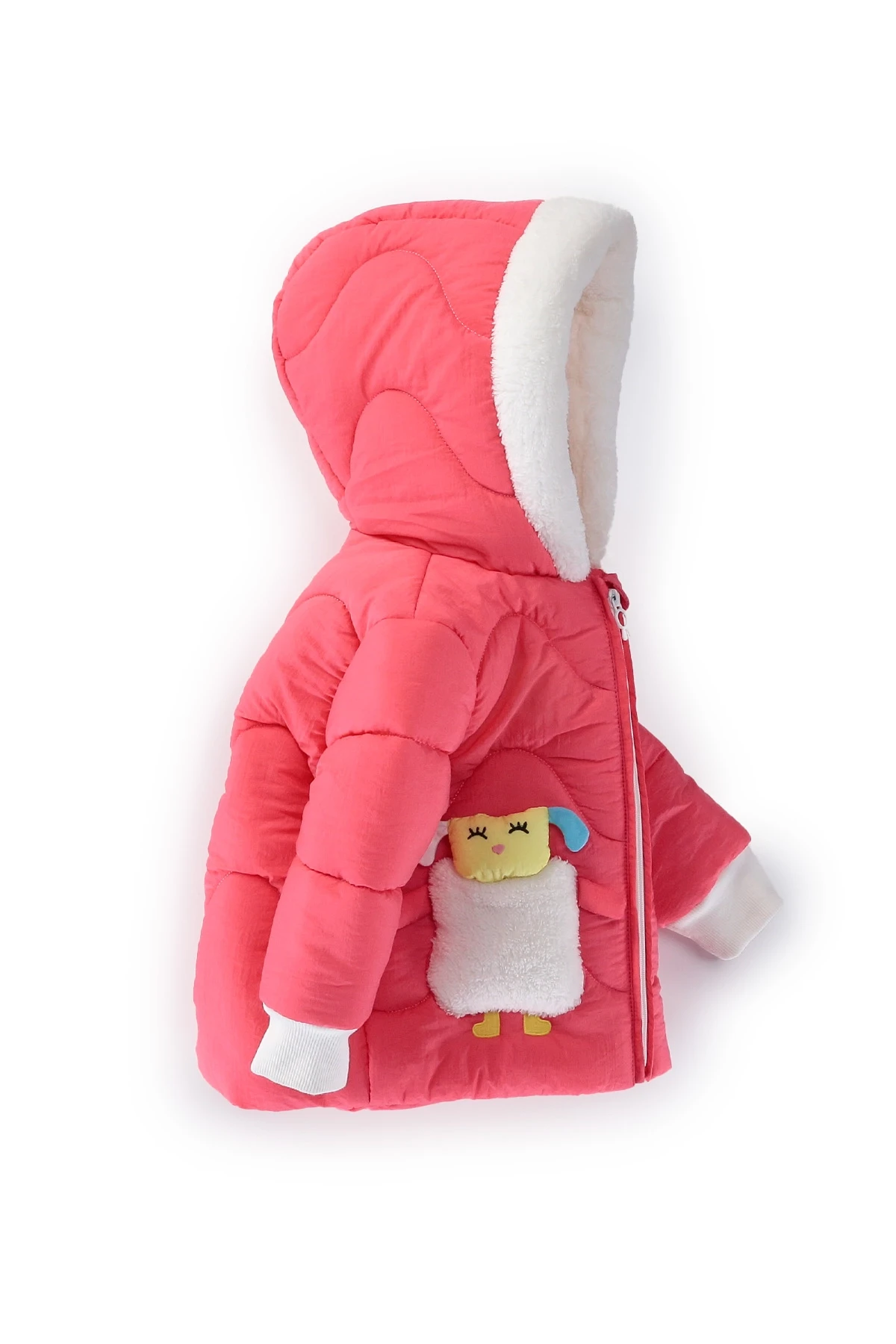 Kız Çocuk Nar Çiçeği Hayvan Temalı 9-24 Ay Kışlık İçi Polar Astarlı Kapüşonlu Şişme Mont HZL24W-MDM1501131