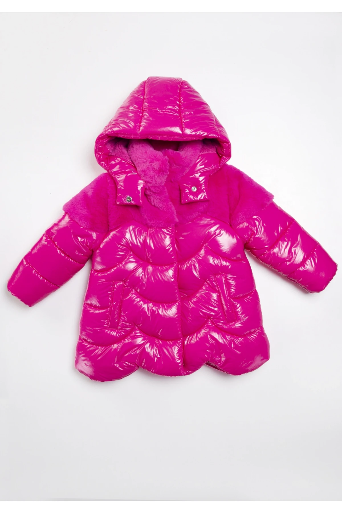 Kız Çocuk Pembe Çift Cepli 2-9 Yaş Kışlık İçi Astarlı Kapüşonlu Şişme Mont HZL24W-MDM1224531