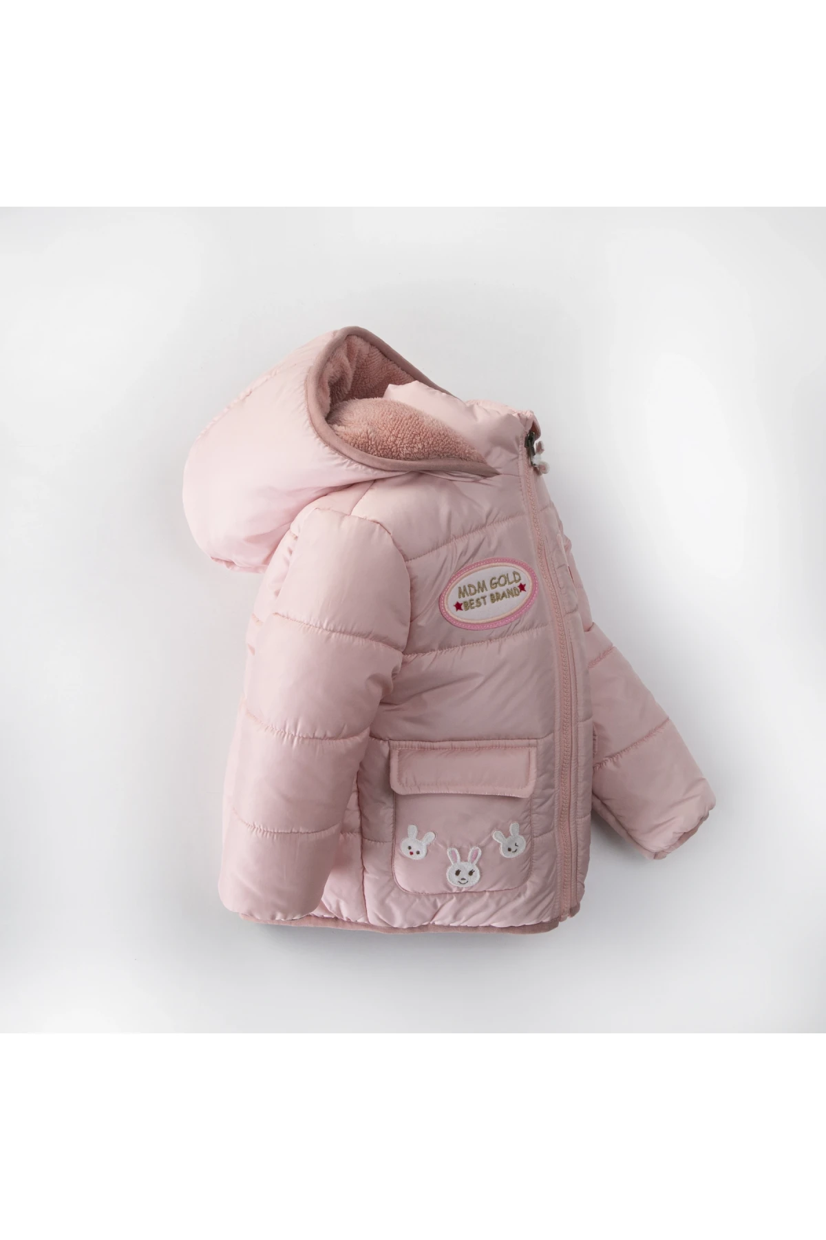 Kız Çocuk Pudra Hayvan Temalı 1-5 Yaş Kışlık İçi Polar Astarlı Kapüşonlu Şişme Mont HZL24W-MDM1501261