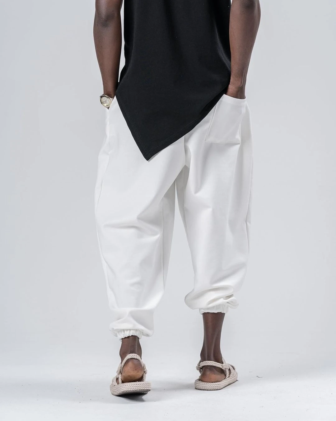 Erkek Beyaz Beli ve Paçası Lastikli Bol Kesim Jogger Eşofman Altı HZL24S-MXC8989-311