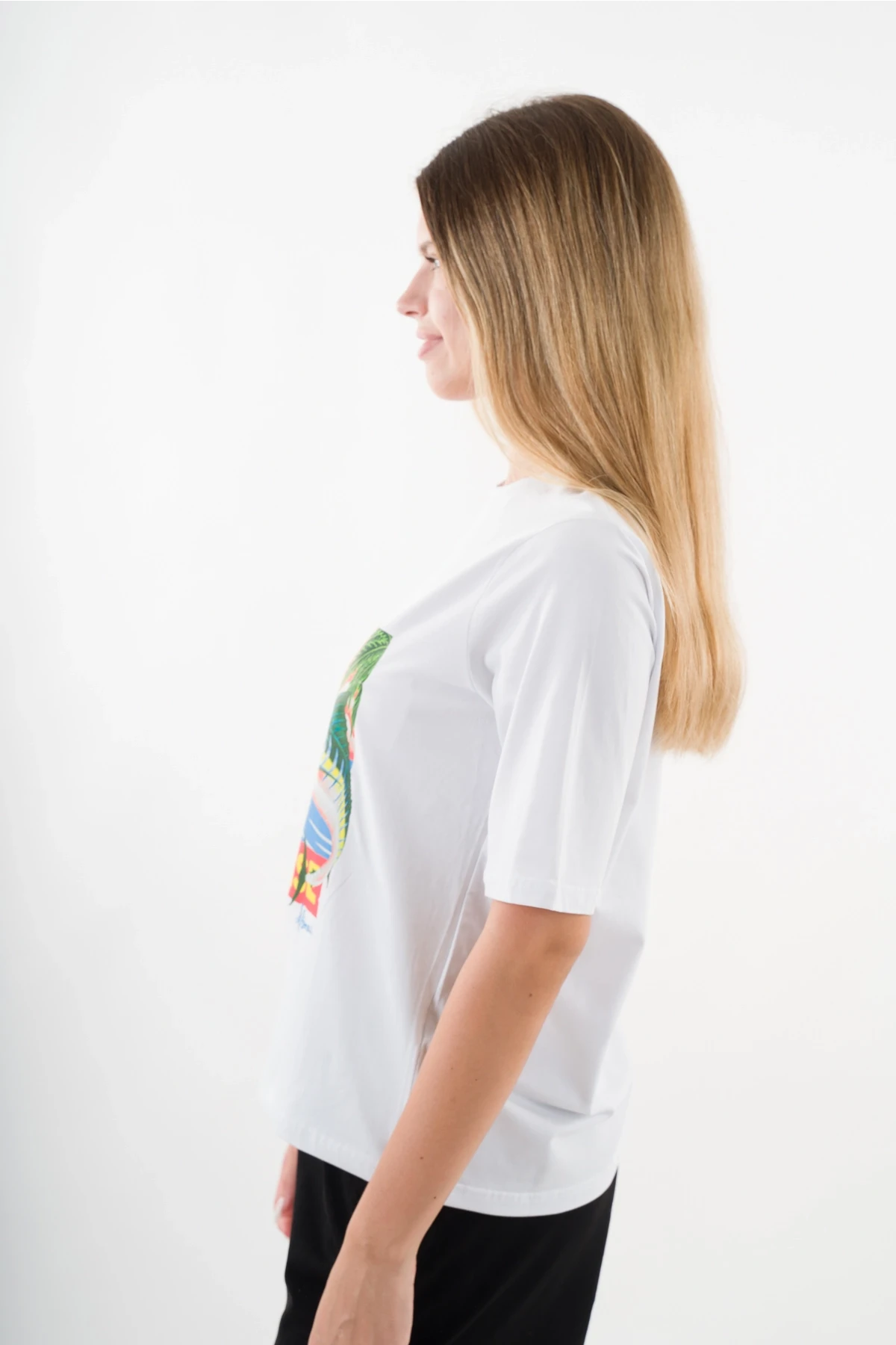 Kadın Beyaz Paradise Baskılı Bisiklet Yaka T-Shirt HZL24S-YY302