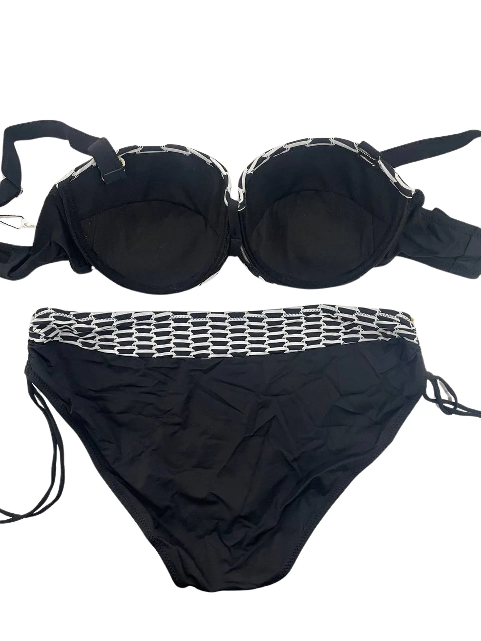 Kadın Beyaz Zincir Desenli Büyük Beden Astarlı Siyah Bikini Takım HZL25S-LC3303