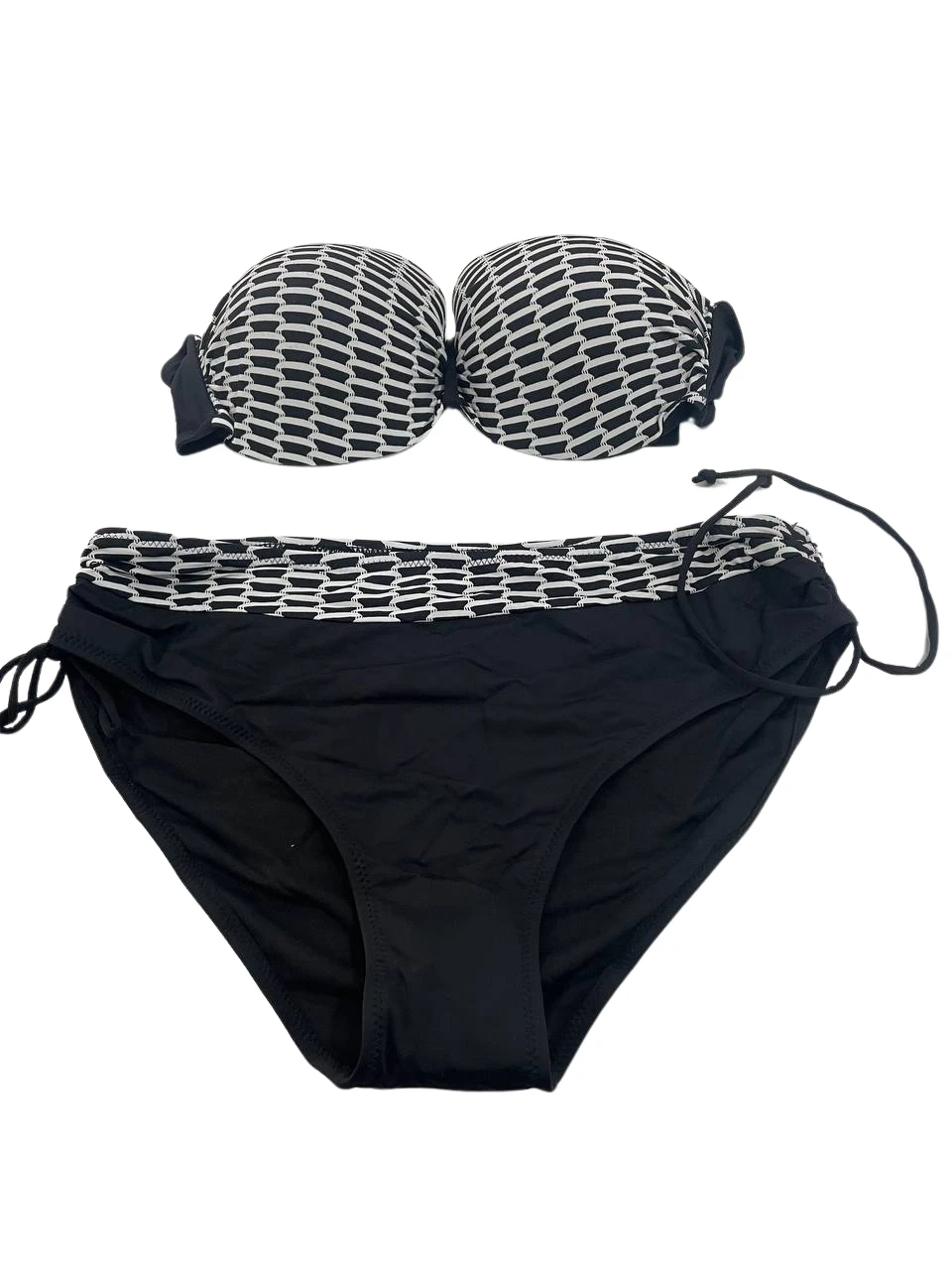 Kadın Beyaz Zincir Desenli Büyük Beden Astarlı Siyah Bikini Takım HZL25S-LC3303