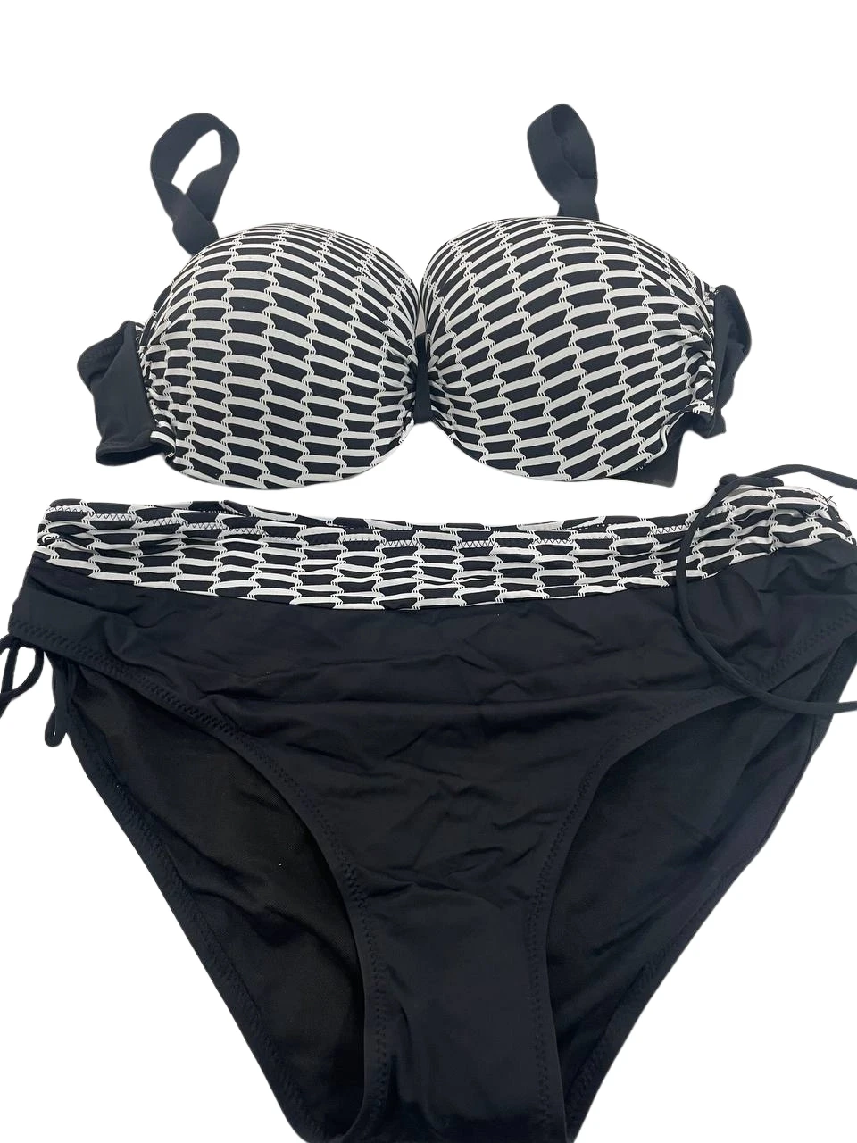 Kadın Beyaz Zincir Desenli Büyük Beden Astarlı Siyah Bikini Takım HZL25S-LC3303