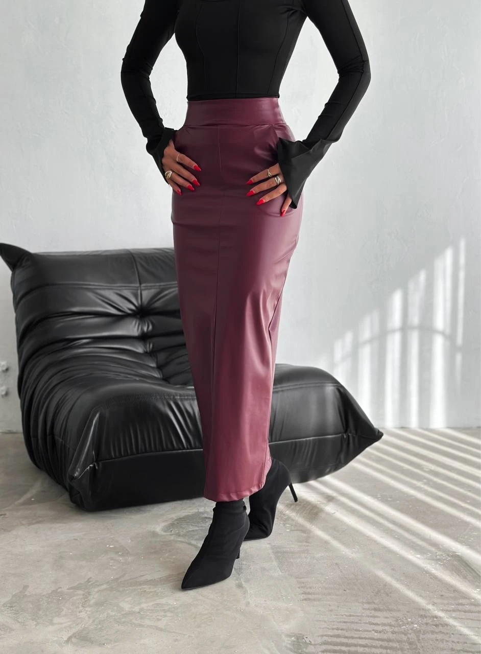 Kadın Bordo Arkadan Yırtmaçlı Fermuarlı Cepli Kalem Etek HZL25W-FRY122431