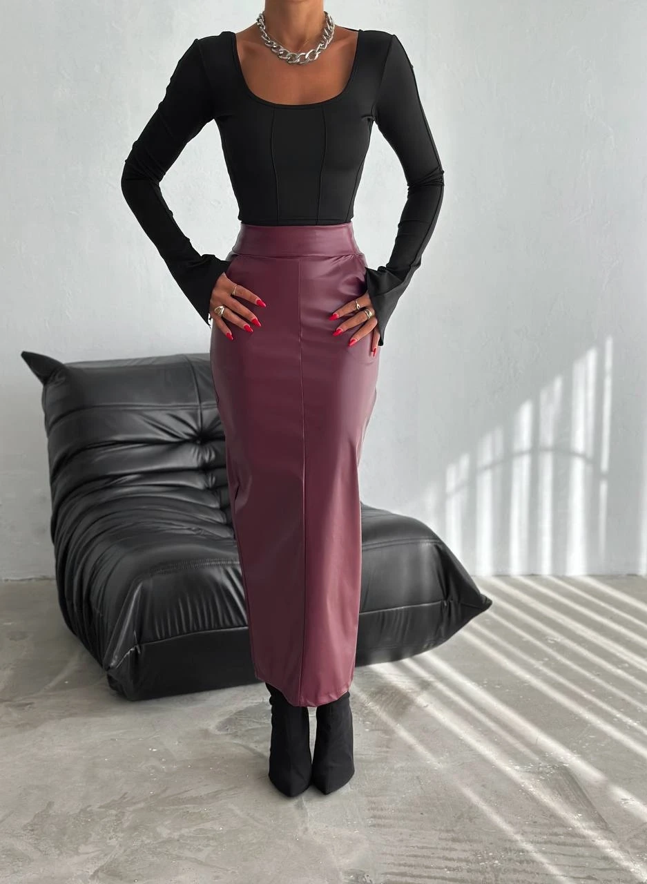 Kadın Bordo Arkadan Yırtmaçlı Fermuarlı Cepli Kalem Etek HZL25W-FRY122431