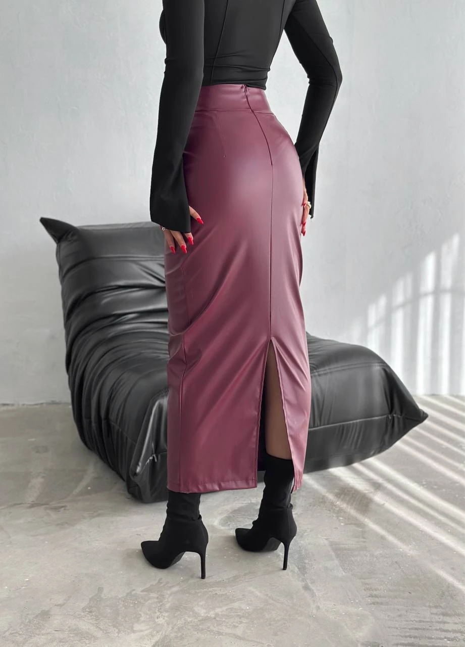 Kadın Bordo Arkadan Yırtmaçlı Fermuarlı Cepli Kalem Etek HZL25W-FRY122431