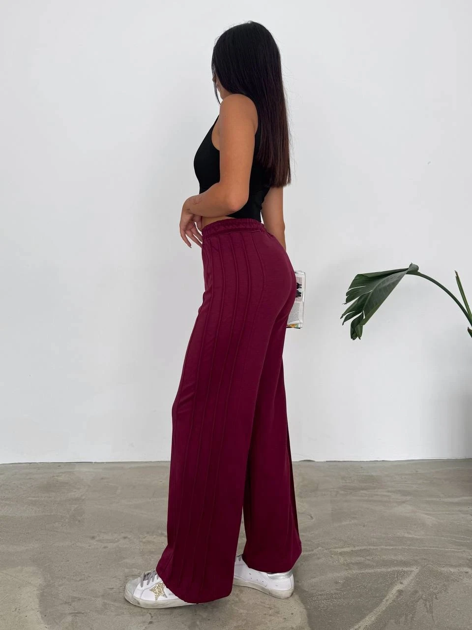 Kadın Bordo Beli Lastikli Şerit Detay 2 iplik Eşofman Altı HZL25S-FRY122251