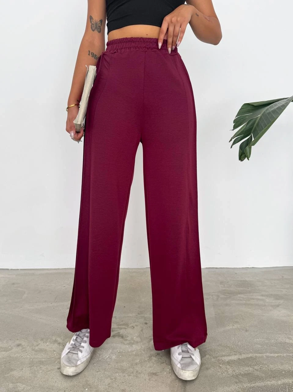 Kadın Bordo Beli Lastikli Şerit Detay 2 iplik Eşofman Altı HZL25S-FRY122251