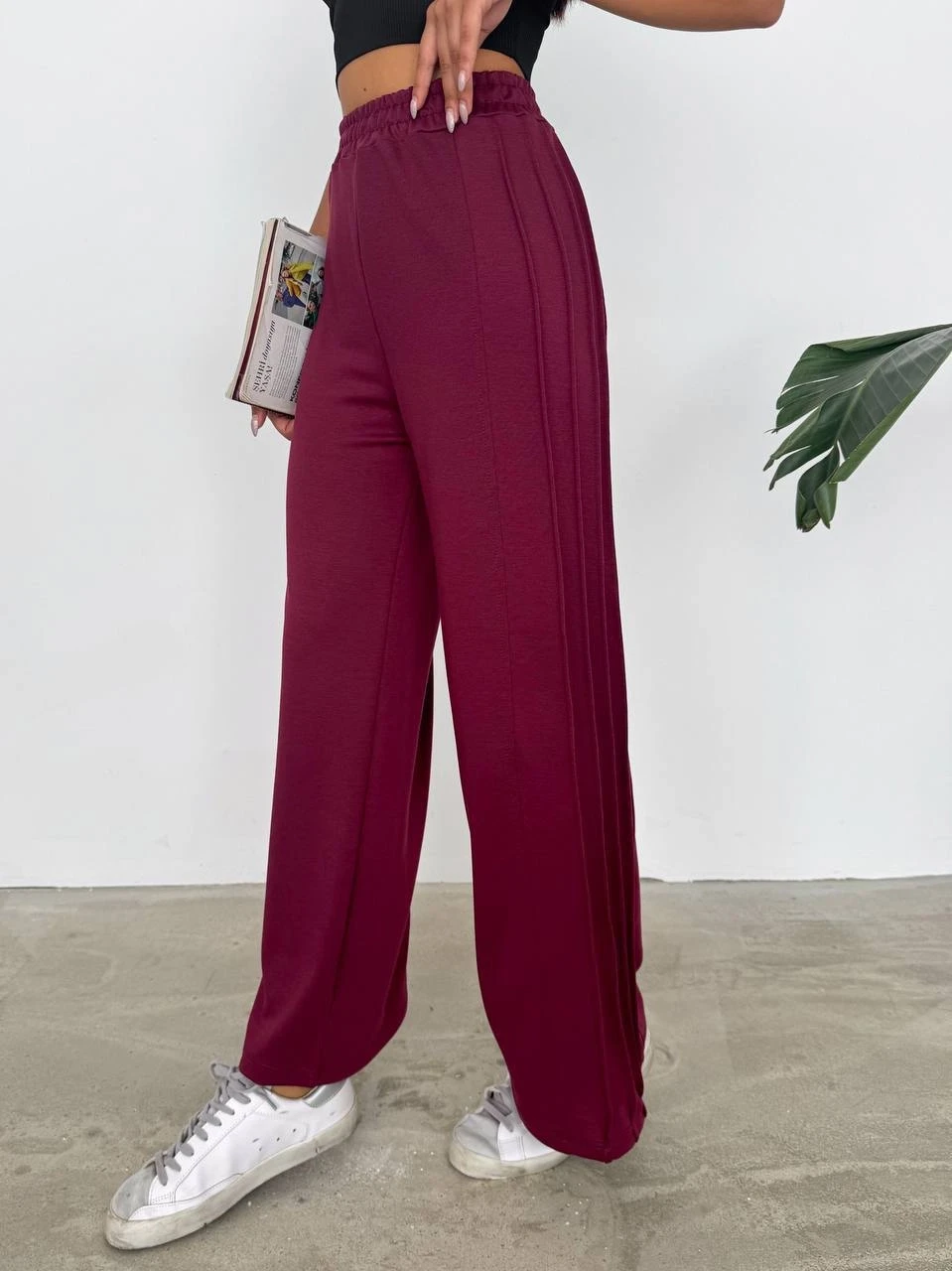 Kadın Bordo Beli Lastikli Şerit Detay 2 iplik Eşofman Altı HZL25S-FRY122251