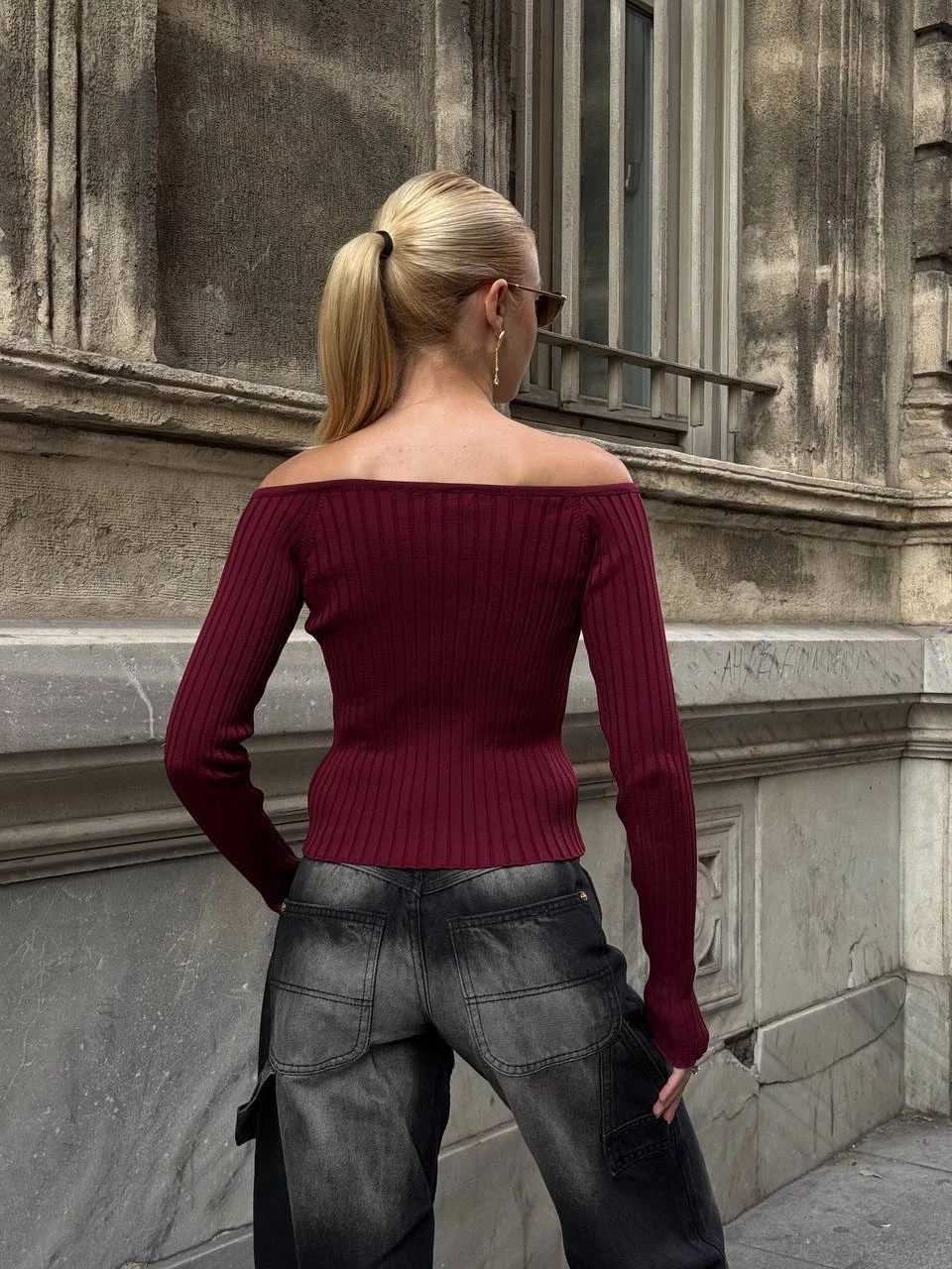 Kadın Bordo Önden Bağlamalı Madonna Yaka Crop Bluz HZL25W-ZK10331