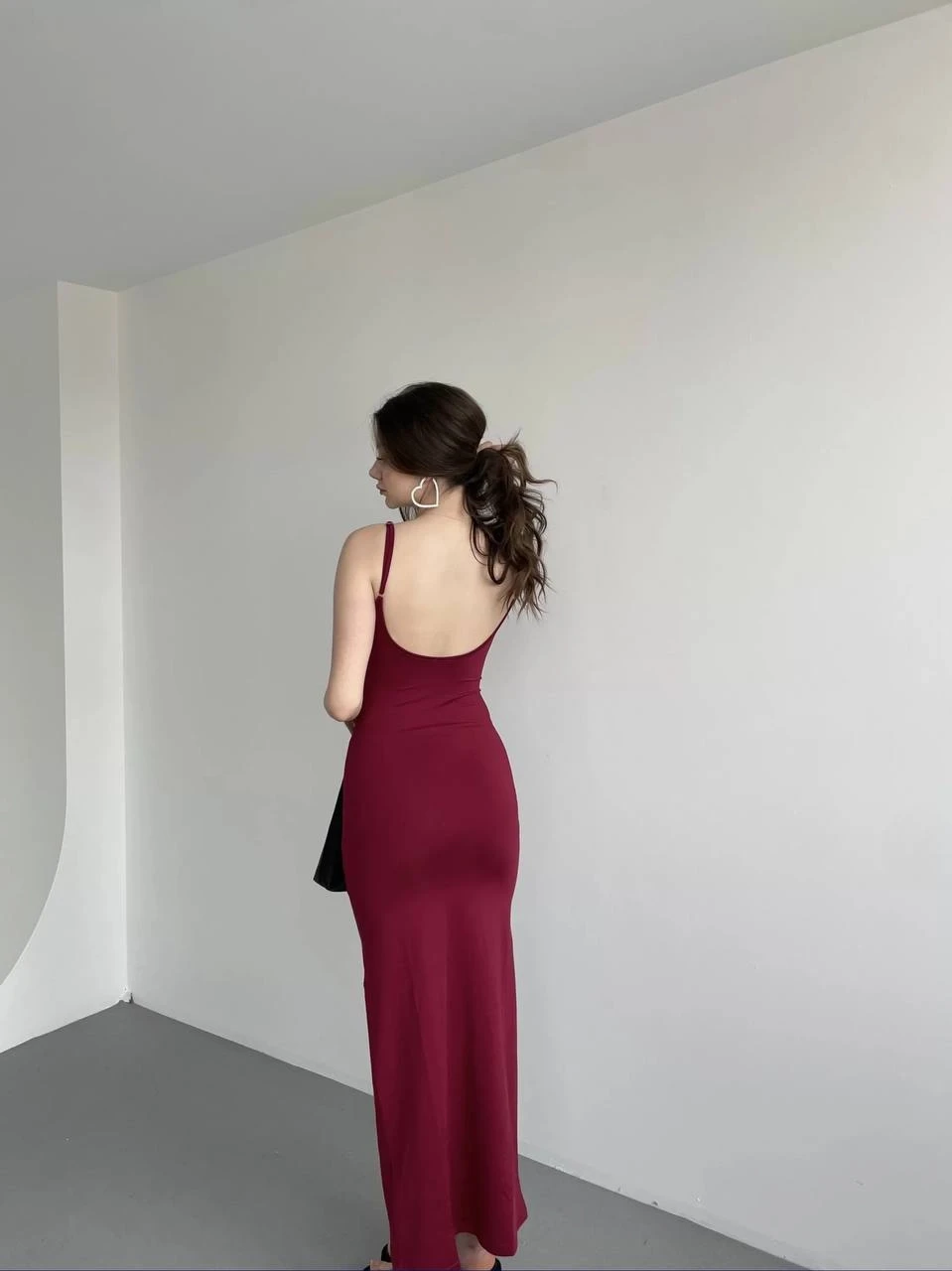 Kadın Bordo Sırtı Açık Yumuşak Dokulu Elbise HZL25S-ZK13281