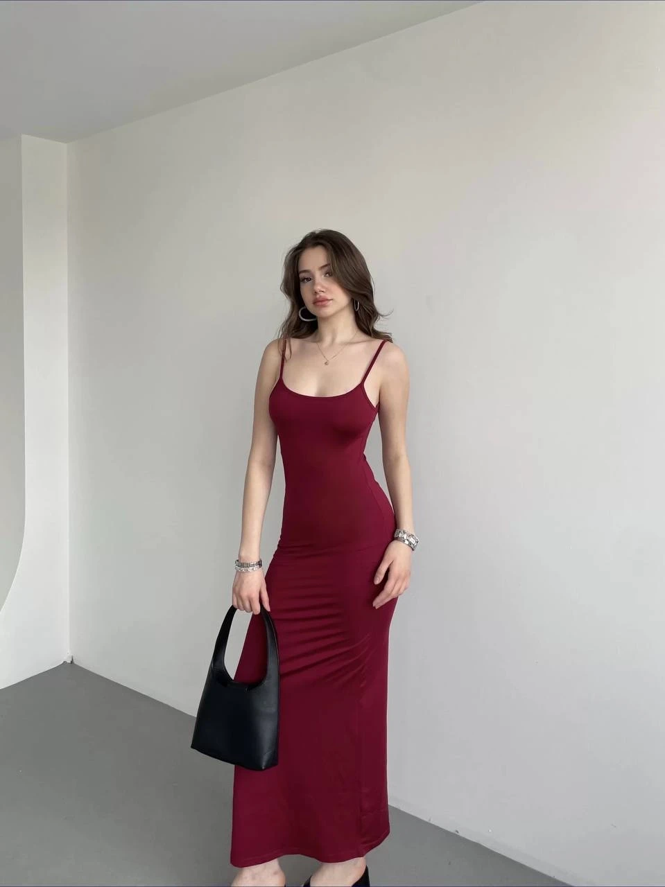 Kadın Bordo Sırtı Açık Yumuşak Dokulu Elbise HZL25S-ZK13281