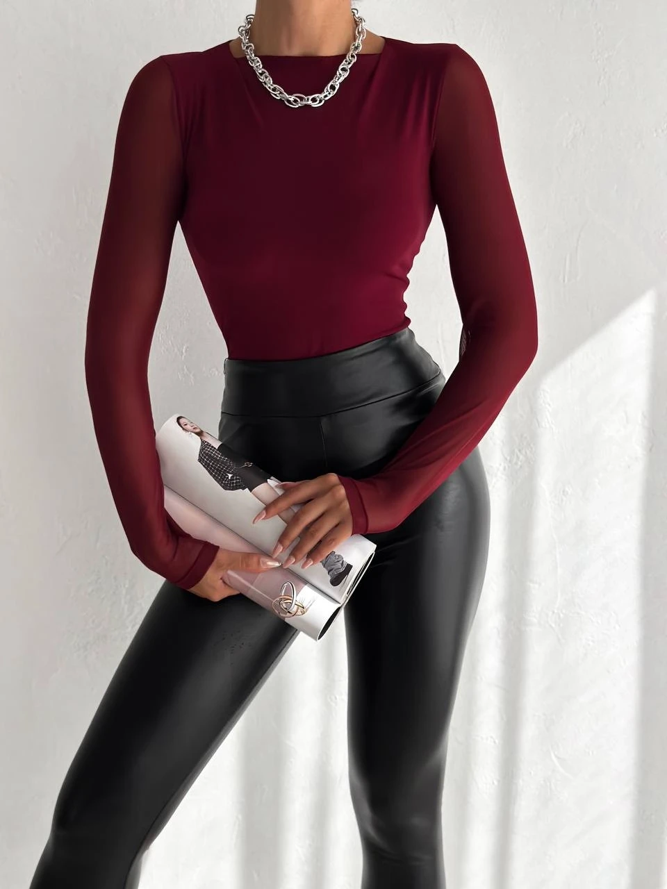 Kadın Bordo Uzun Tül Kol Sandy Bluz HZL25W-FRY122521