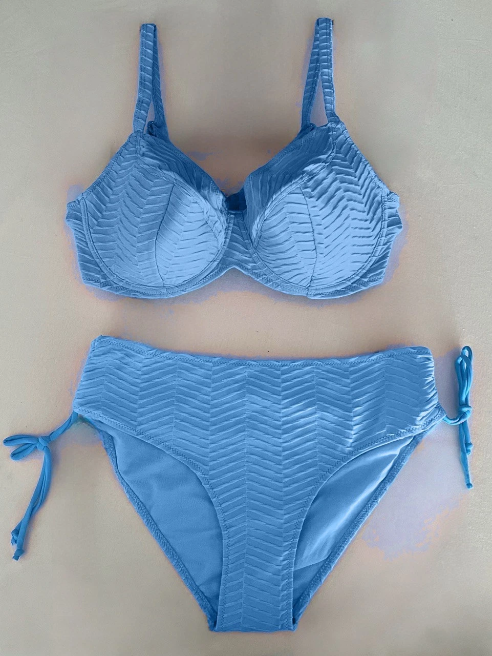 Kadın  Buz Mavi Desenli Büyük Beden Astarlı Bikini Takım HZL25S-LC4004