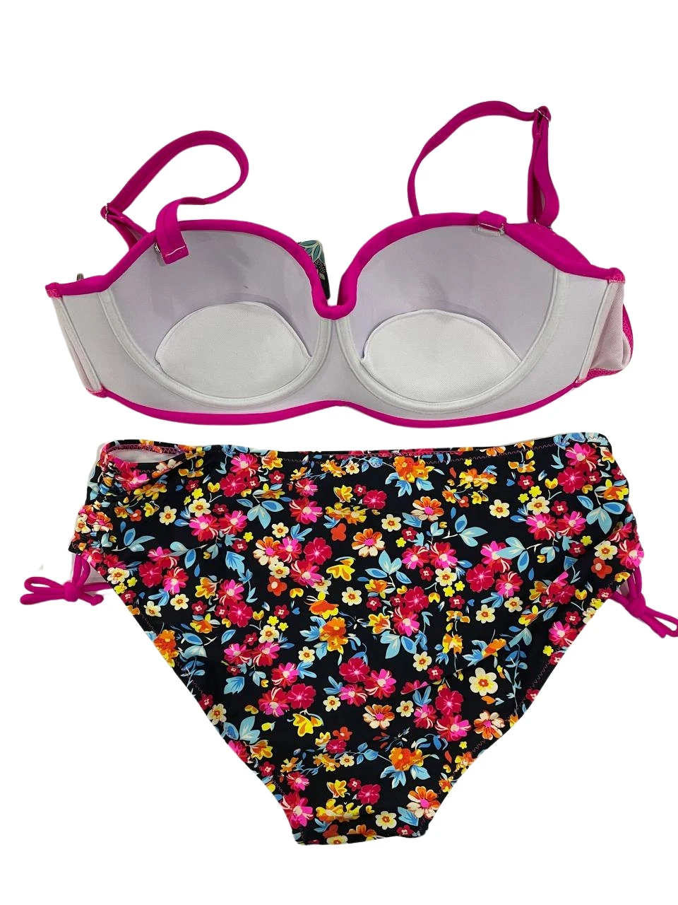 Kadın Fuşya Çiçek Desenli Taş İşlemeli Büyük Beden Astarlı Bikini Takım HZL25S-LC3312