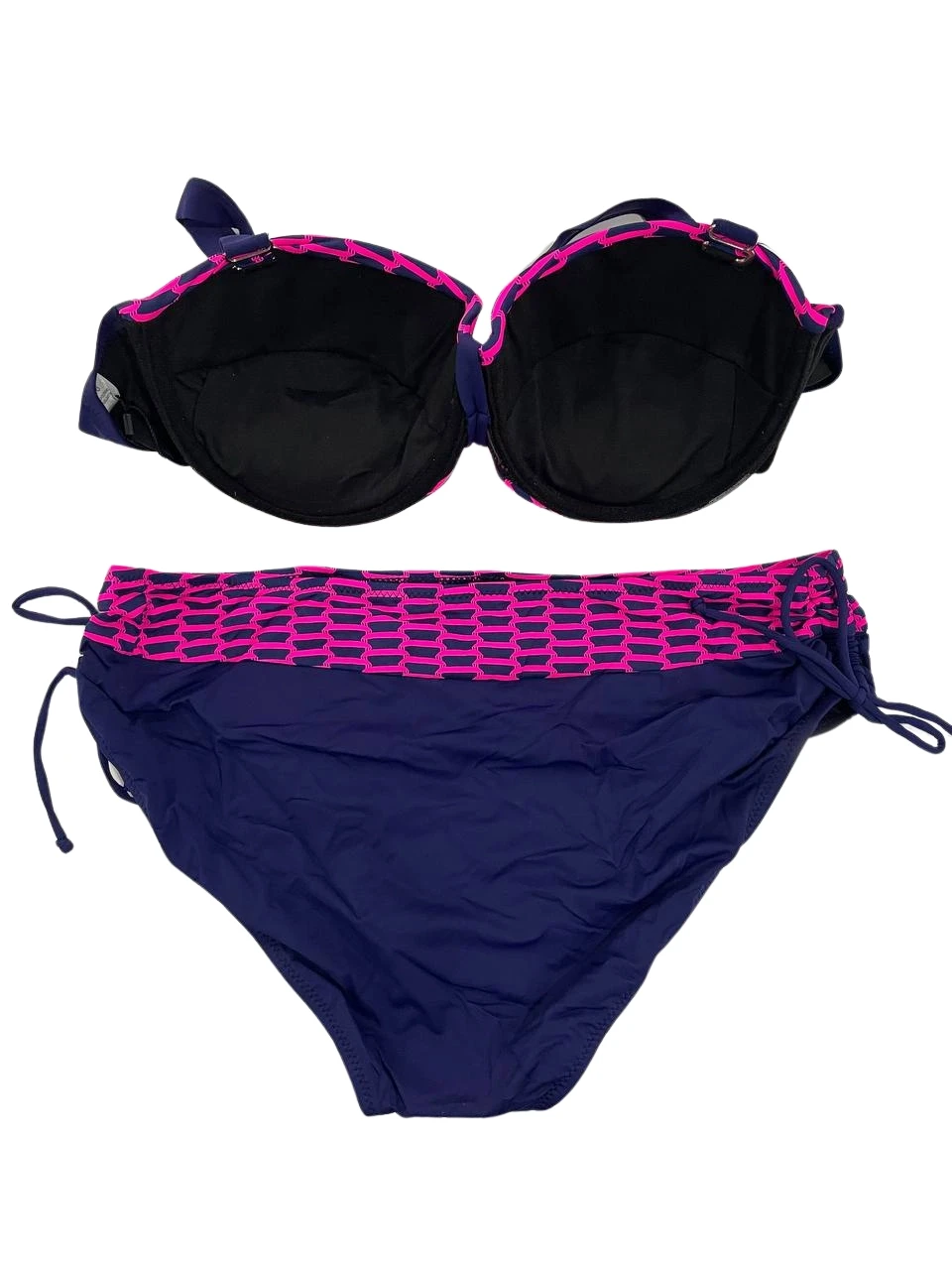 Kadın Fuşya Zincir Desenli Büyük Beden Astarlı Lacivert Bikini Takım HZL25S-LC3303