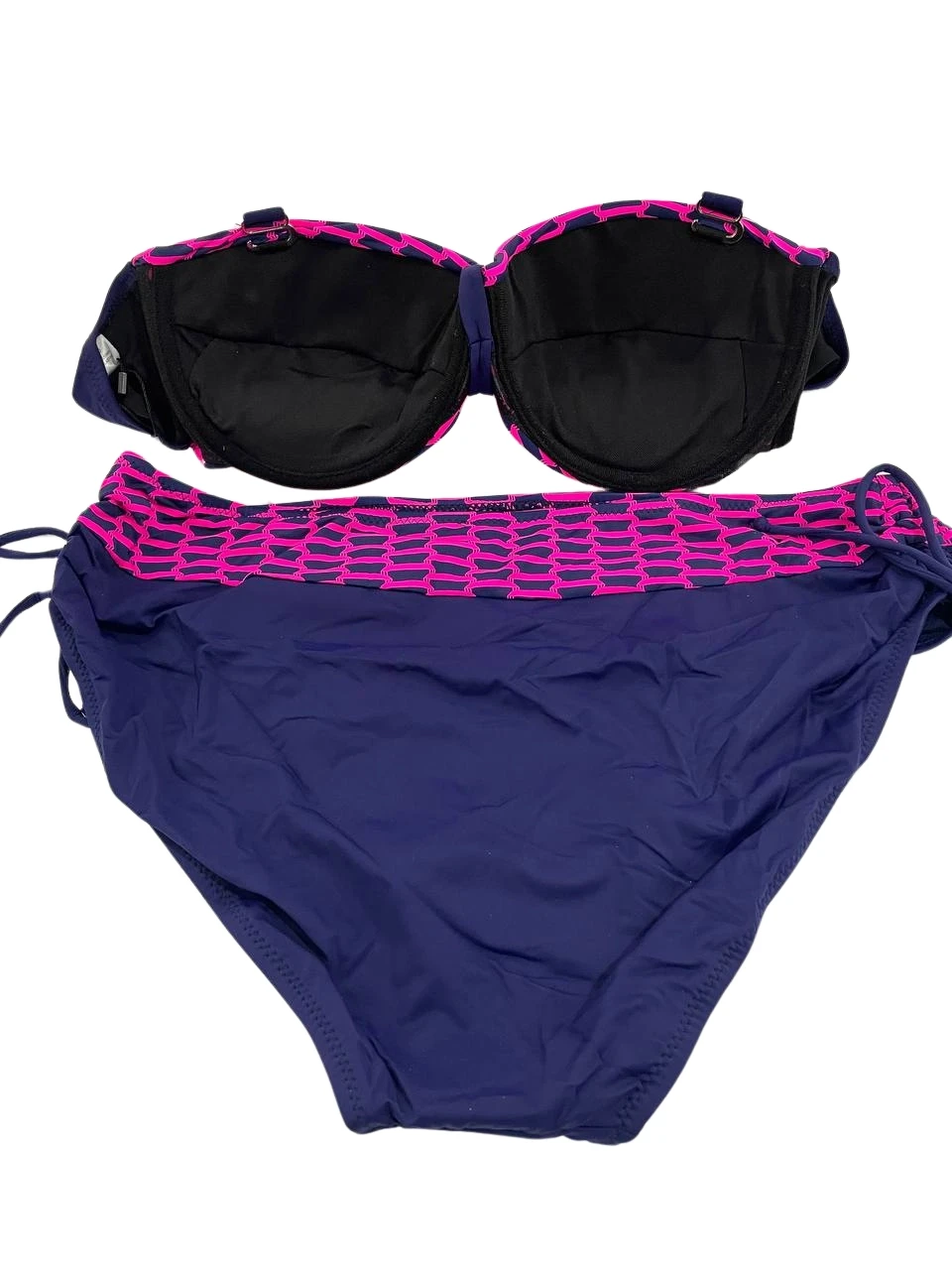 Kadın Fuşya Zincir Desenli Büyük Beden Astarlı Lacivert Bikini Takım HZL25S-LC3303