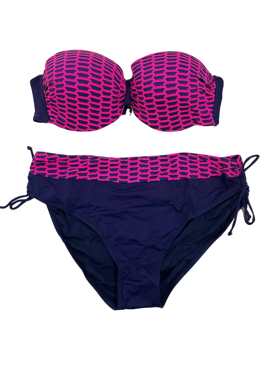 Kadın Fuşya Zincir Desenli Büyük Beden Astarlı Lacivert Bikini Takım HZL25S-LC3303