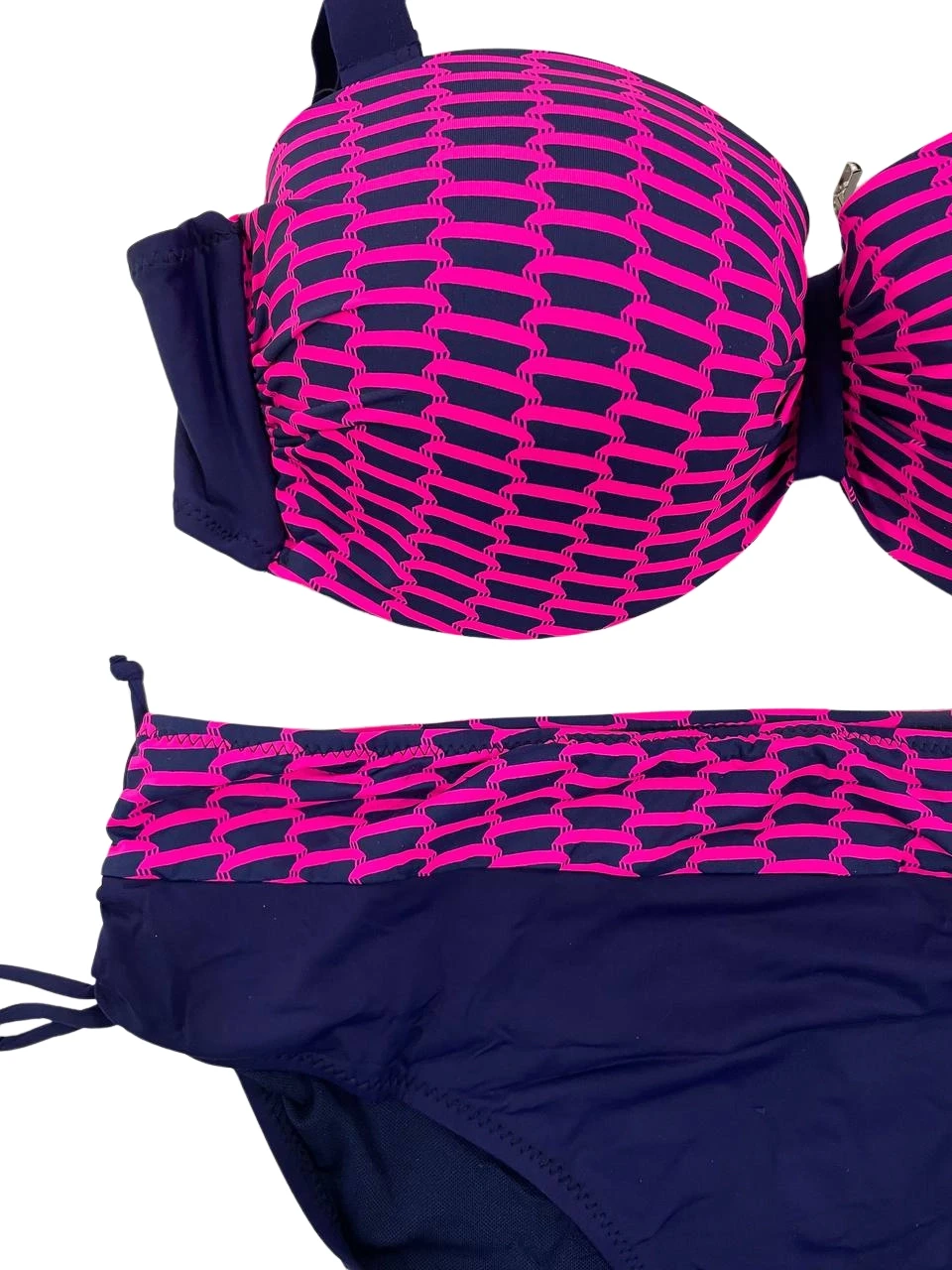 Kadın Fuşya Zincir Desenli Büyük Beden Astarlı Lacivert Bikini Takım HZL25S-LC3303