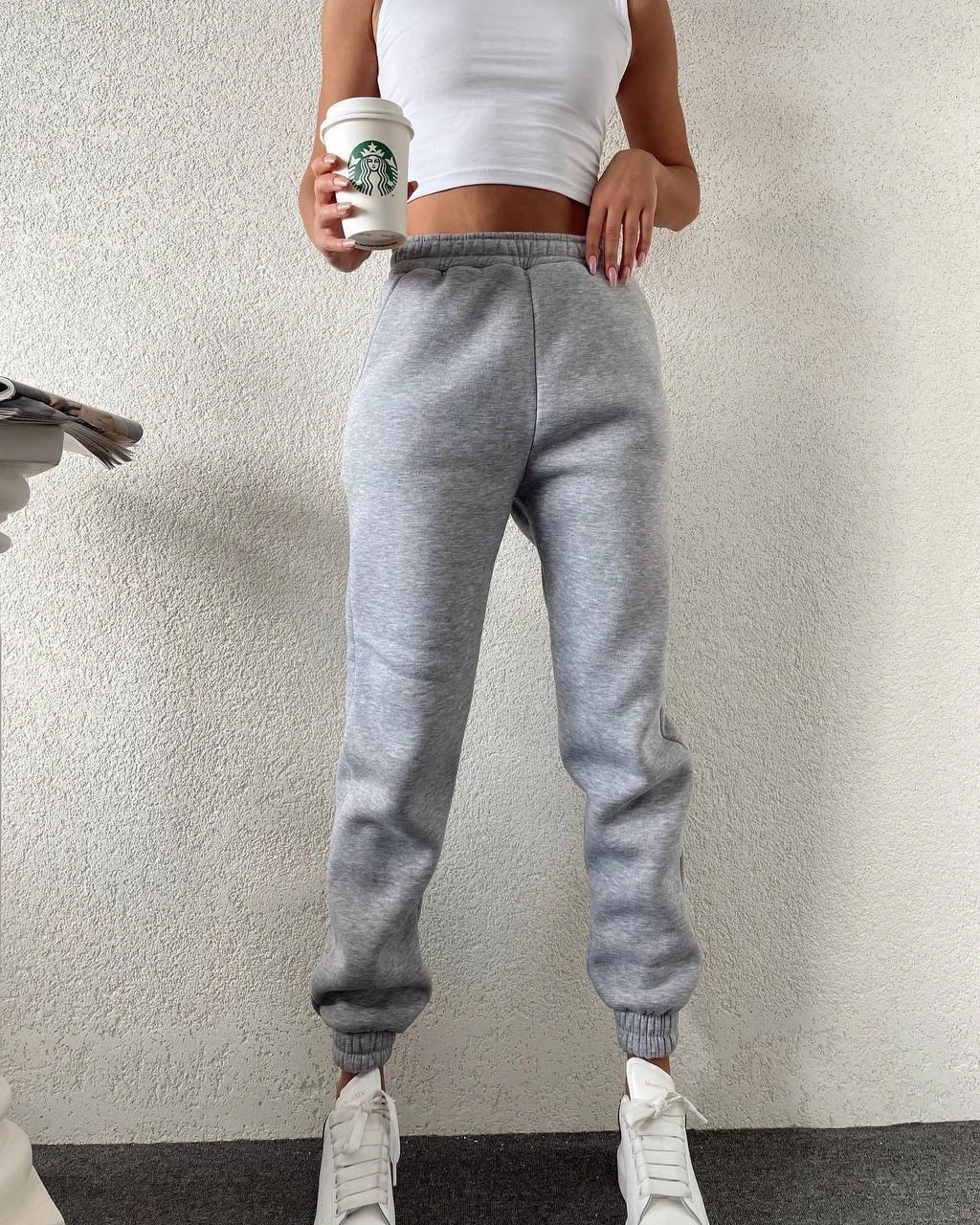 Kadın Gri Cepli Beli Paçası Lastikli 3 İplik Şardonlu Eşofman Altı HZL24W-ZK12321