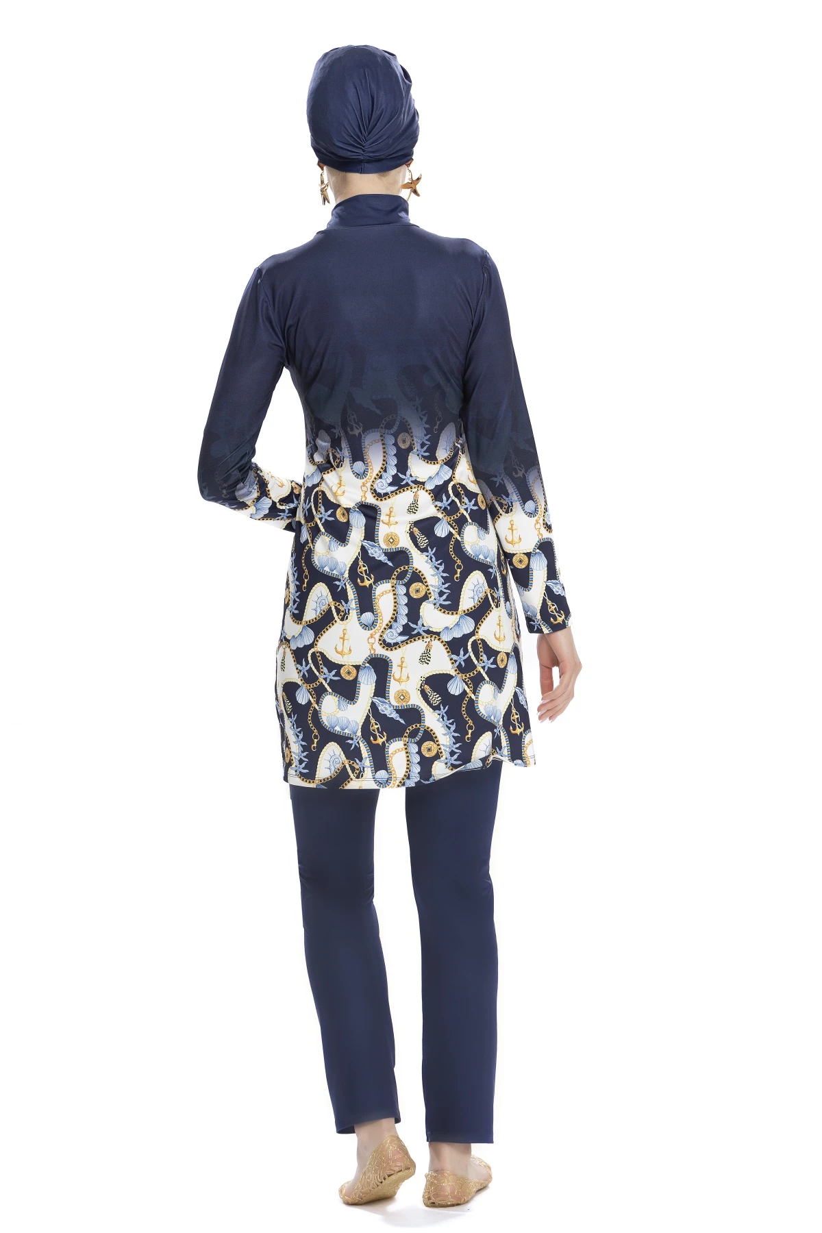 Kadın Lacivert Desenli Uzun Kollu Tesettür Mayo HZL25S-AR272/02