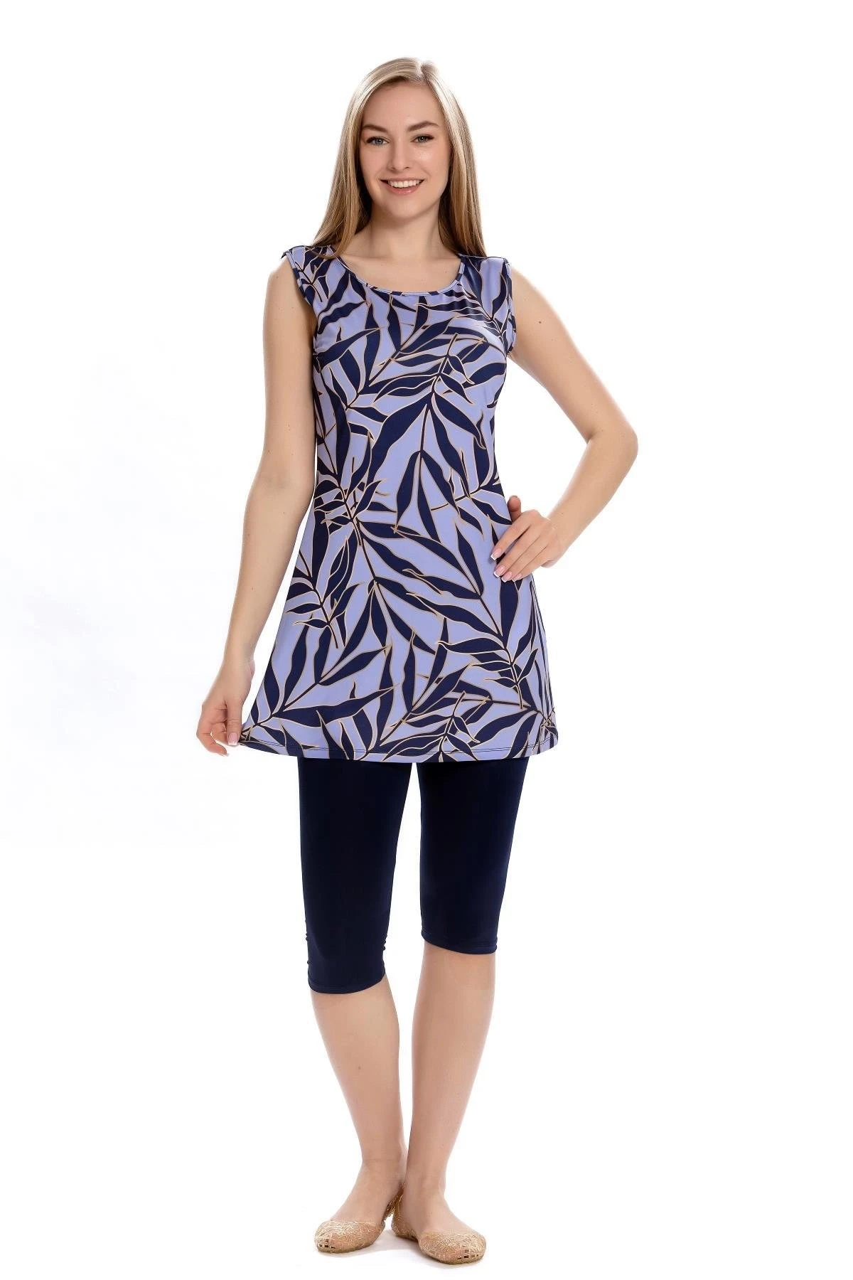 Kadın Lila Lacivert Kolsuz Yarı Kapalı Taytlı Mayo HZL25S-AR151/501