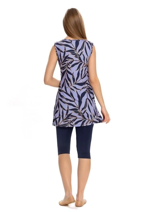 Kadın Lila Lacivert Kolsuz Yarı Kapalı Taytlı Mayo HZL25S-AR151/501