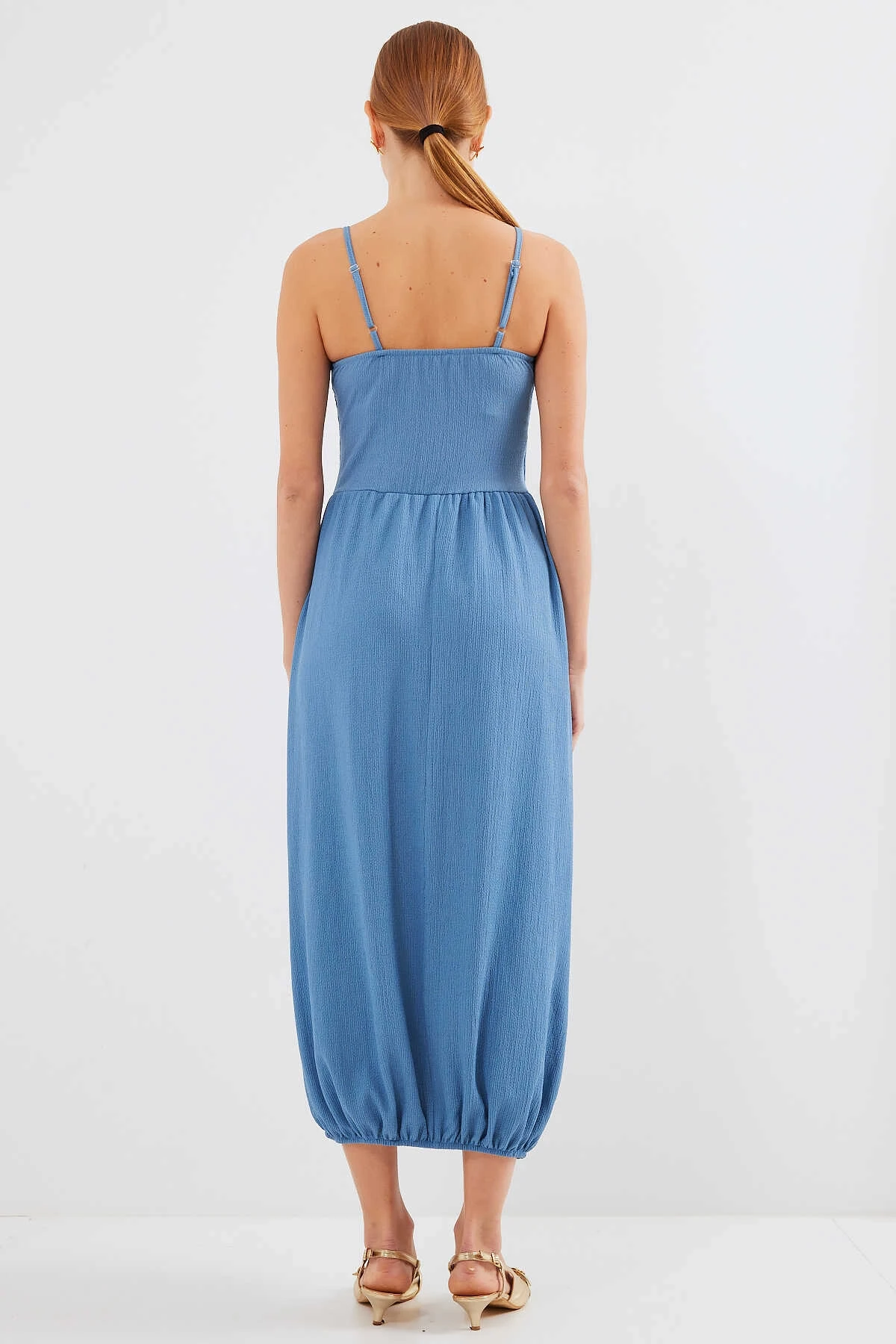 Kadın Mavi Ayarlanabilir Askılı Paçası Lastikli Slopet Elbise HZL24S-BD124921
