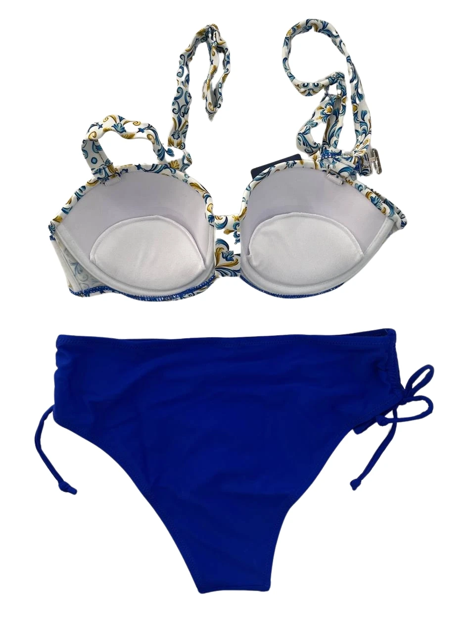 Kadın Mavi Beyaz Desenli Taş İşlemeli  Astarlı Bikini Takım HZL25S-LC3309