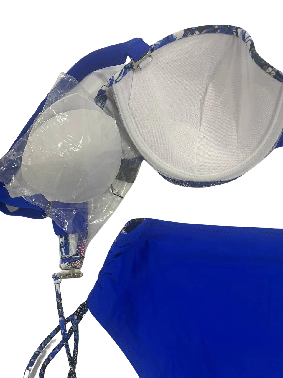 Kadın Mavi Çiçek Desenli Büyük Beden Astarlı Lacivert Bikini Takım HZL25S-LC3301