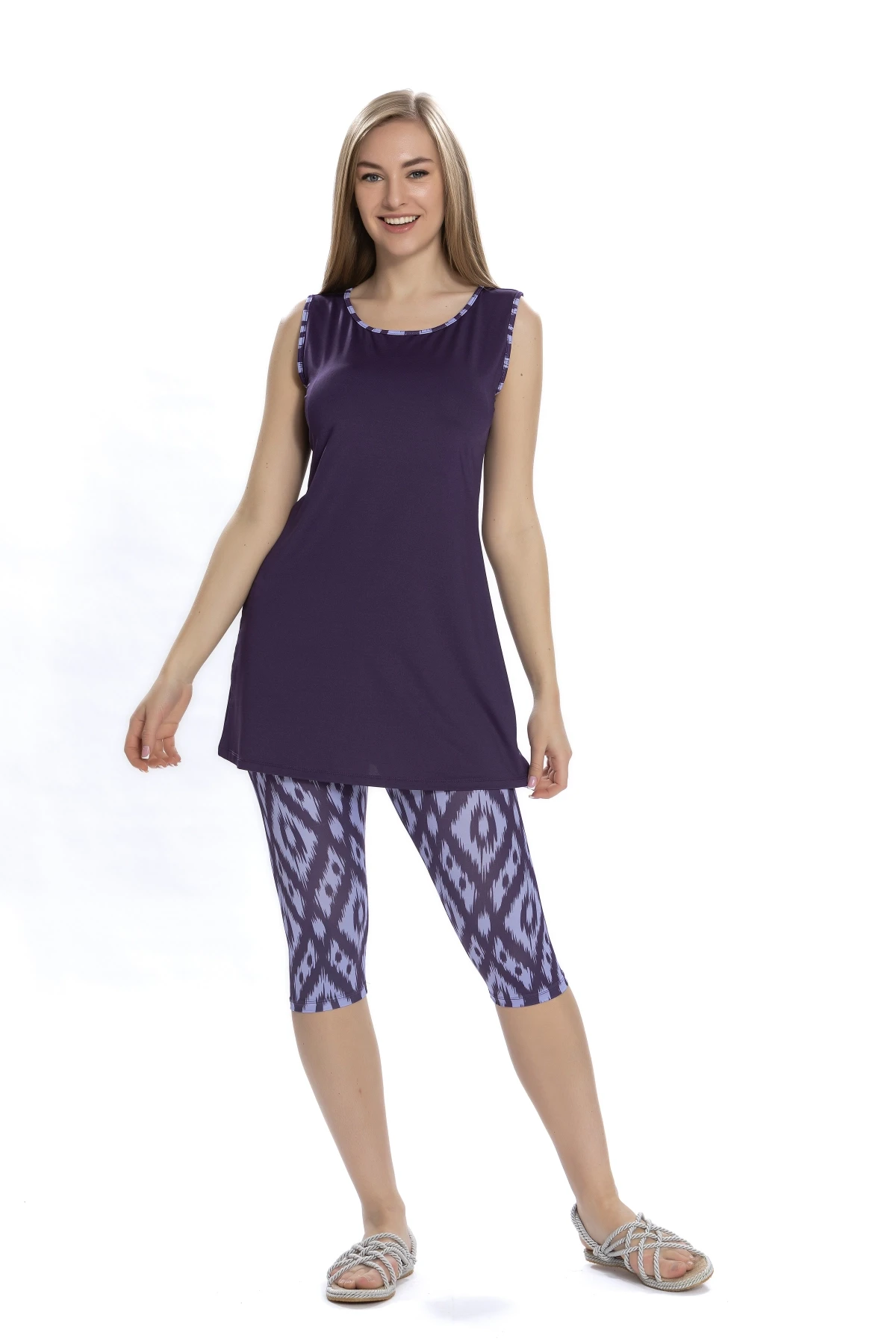 Kadın Mor  Kolsuz Yarı Kapalı Taytlı Mayo HZL25S-AR3151/23