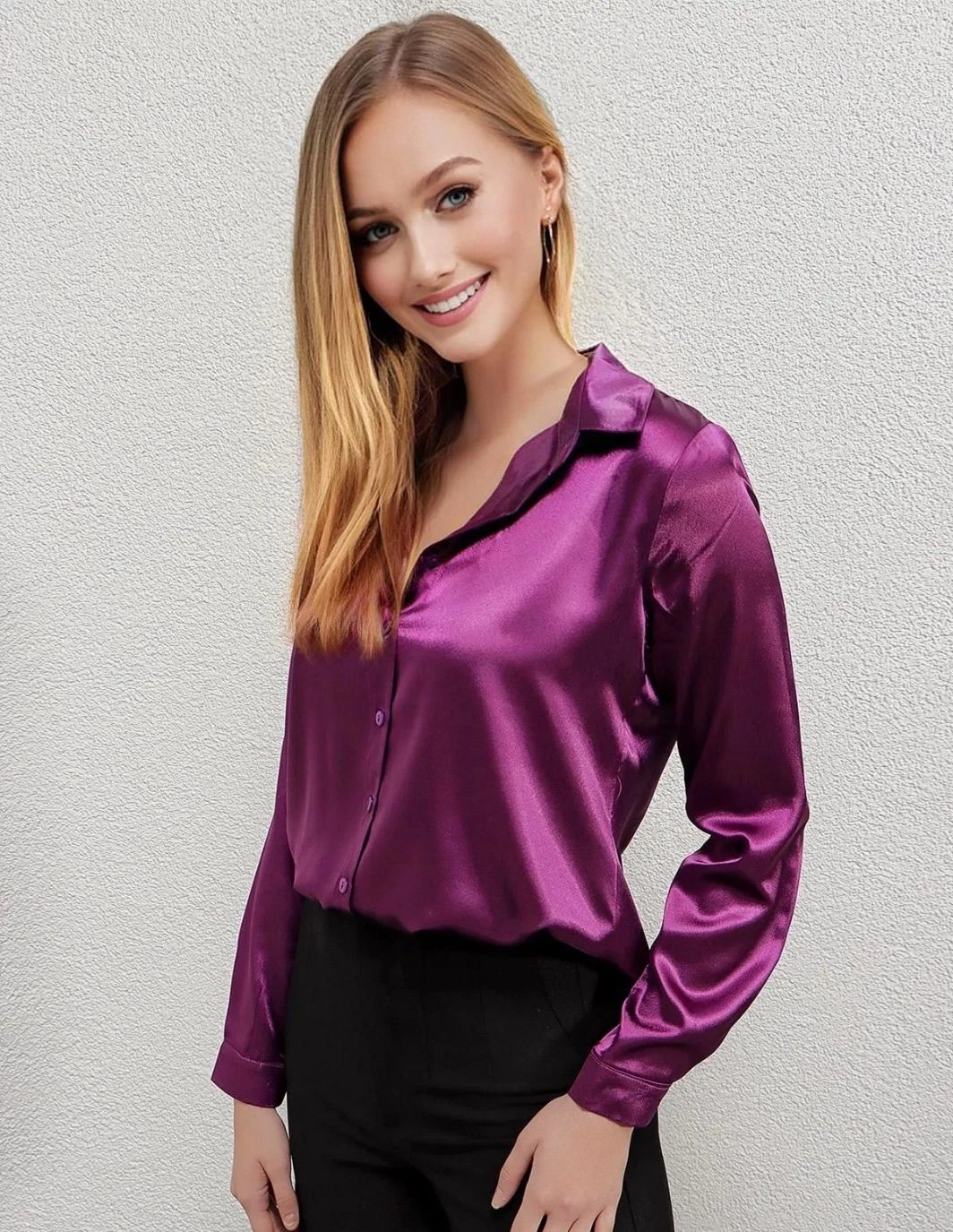 Kadın Mor Saten Yüzeyli Tesettür Gömlek HZL25W-BD139641
