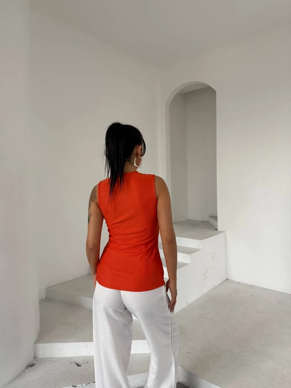 Kadın Oranj Bisiklet Yaka Düğme Detaylı Ottoman Kumaş Bluz HZL25S-FRY123091