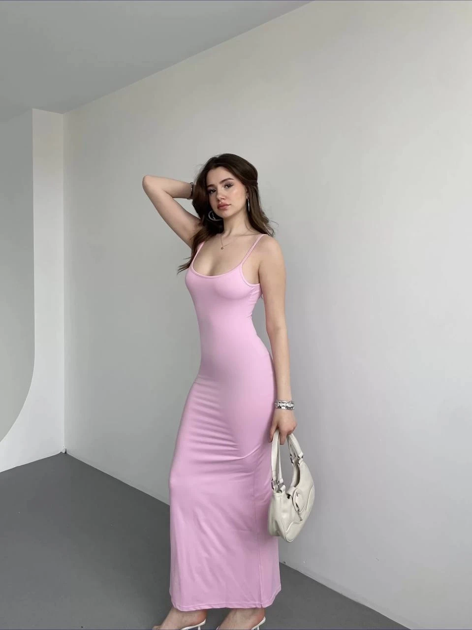 Kadın Pembe Sırtı Açık Yumuşak Dokulu Elbise HZL25S-ZK13281