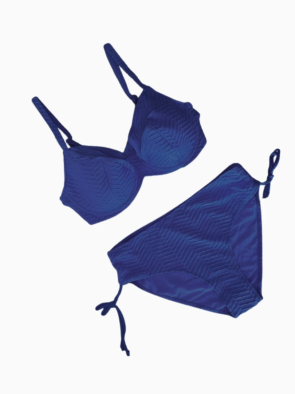 Kadın Saks Mavi Desenli Büyük Beden Astarlı Bikini Takım HZL25S-LC4004