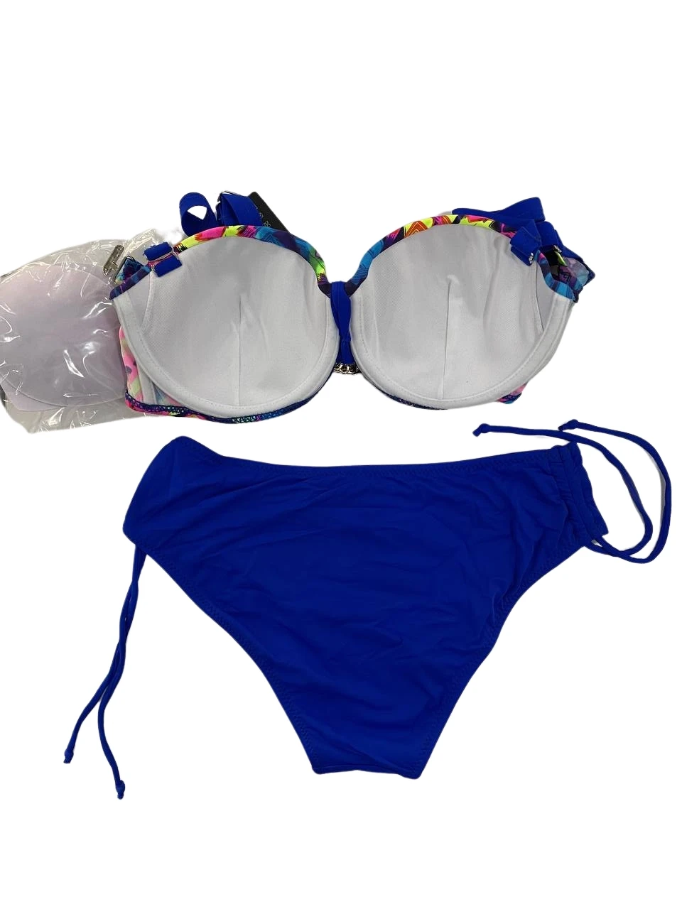 Kadın Saks Mavi Renk Desenli Toka Detaylı  Astarlı Bikini Takım HZL25S-LC3322